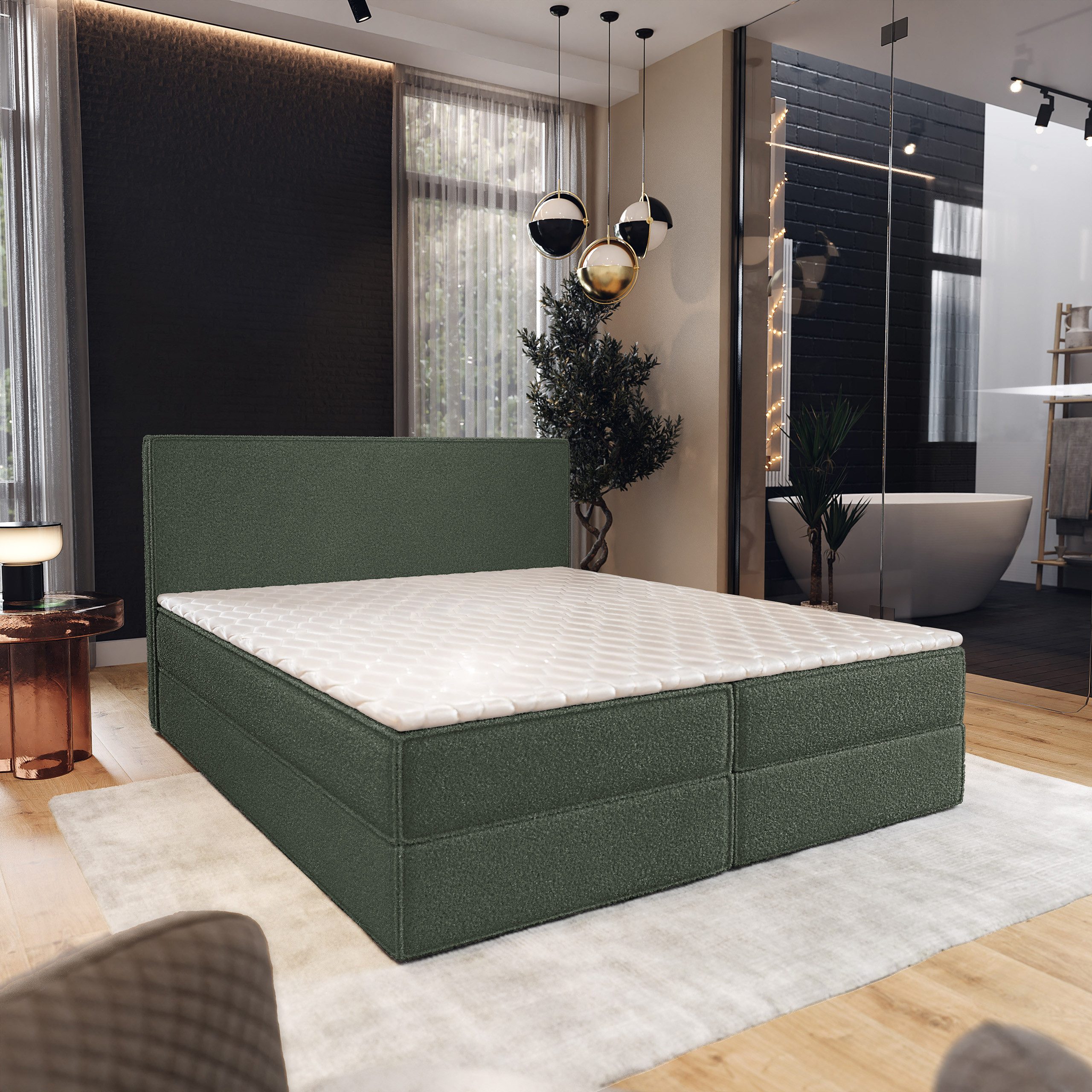 Masseno Boxbett PELLIO 140x200 cm mit Bonell Matratze und Topper, Doppelbett, Polsterbett mit Kopfteil, Boxspringbett