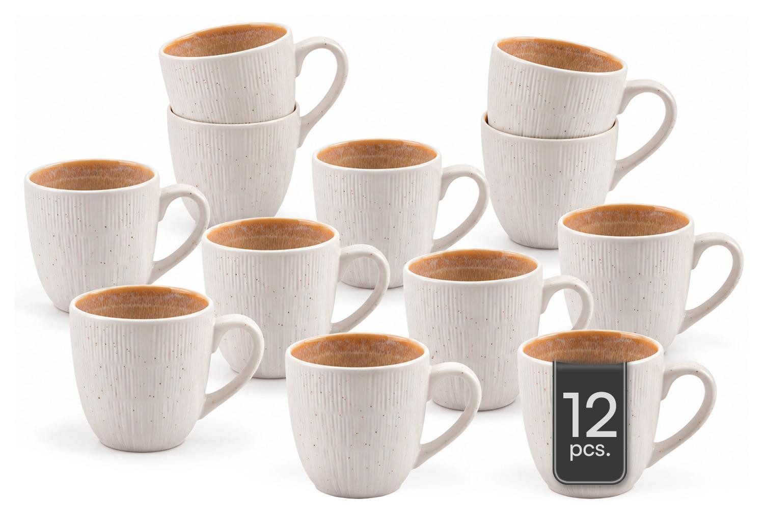 HIT Trading Tasse TIZIANA, Kaffeetasse, Beige, Weiß, 300 ml, 12-tlg., Steingut