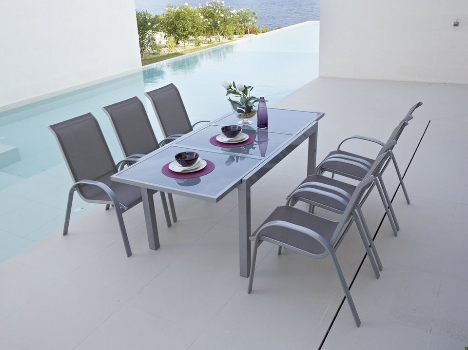 Gartenmöbelset »Amalfi«, 7-tlg., 6 Sessel, Tisch 90x140-200 cm, Alu ... Gartenmöbelset »Amalfi«, 7-tlg., 6 Sessel, Tisch 90x140-200 cm, Alu ...