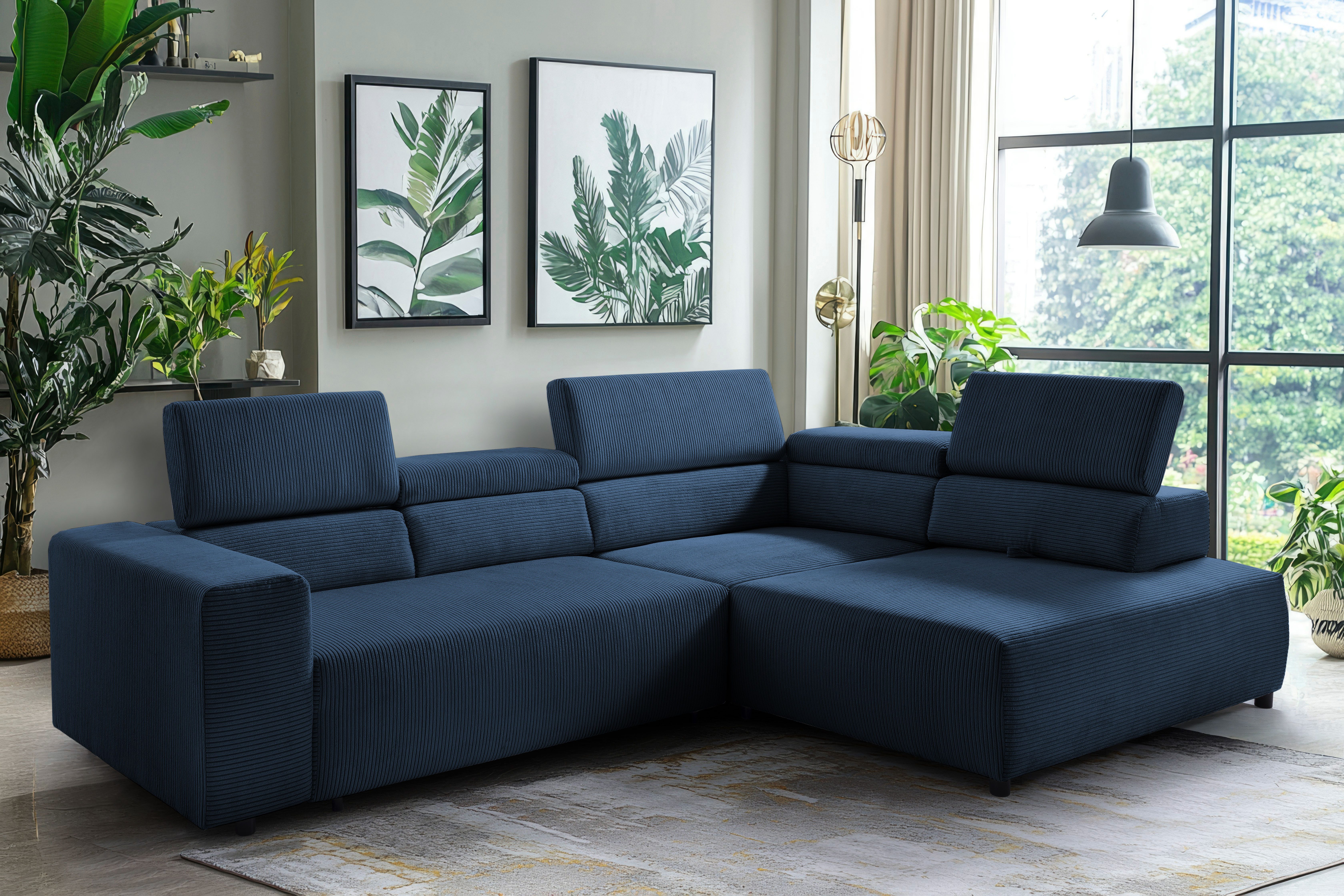 exxpo - sofa fashion Ecksofa VITTORIO mit Komfortfunktionen, bequem und modern, Cord, L-Form, inkl. Kopfteil- und Sitztiefenverstellung, wahlweise mit Bettfunktion