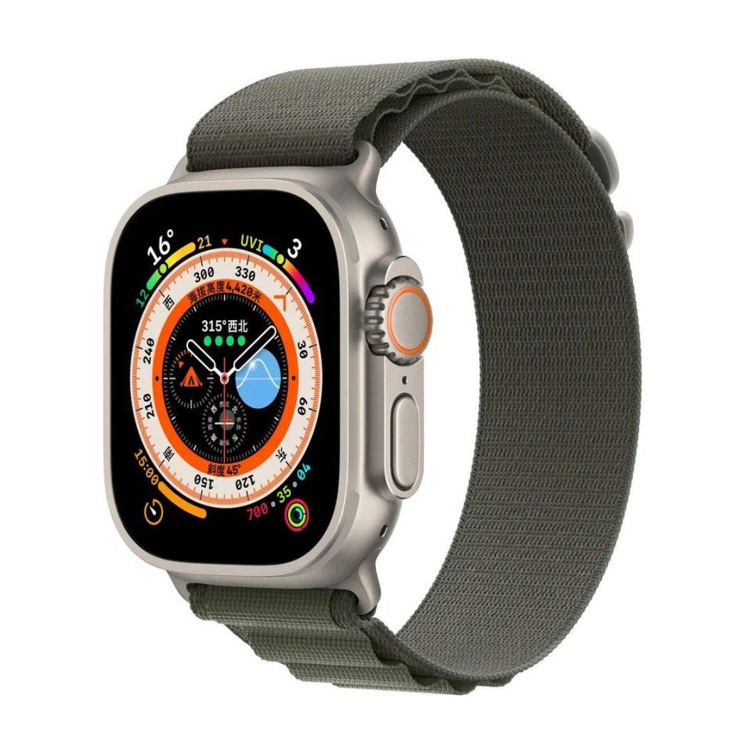 SmartUP Uhrenarmband Sport Ersatz Armband für Apple Watch Ultra SE 1/2/3/4/5/6/7/8 Nylon, Alpin Nylon Sport Loop Ersatzband / Titan G-Haken / Outdoor #4 Grün