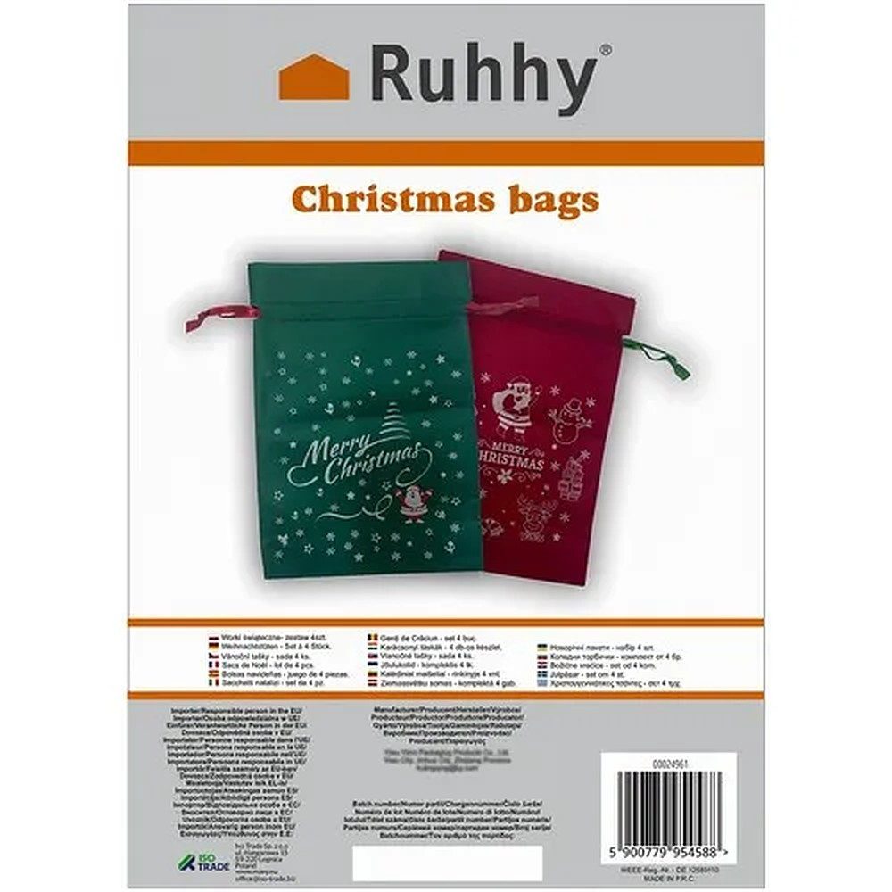 Ruhhy Geschenktüten Geschenkbeutel Weihnachtsset, (4St), 4er-Set, Vliesstoff, reißfest, wiederverwendbar