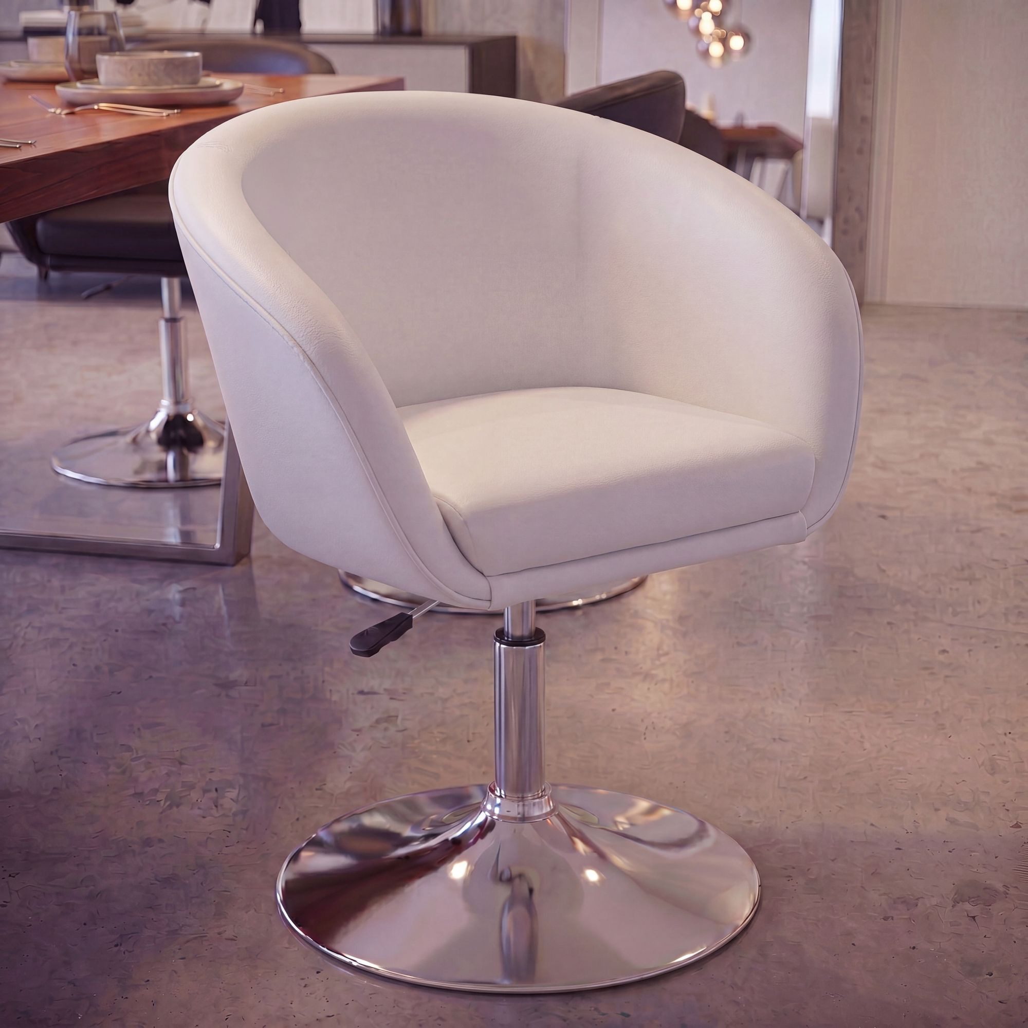 FINEBUY Esszimmerstuhl Drehstuhl Bürostuhl Cocktailsessel Loungesessel (Loungesessel Wartezimmer, Clubsessel Modern), Loungesessel Kunstleder Weiß Drehbar 120 kg