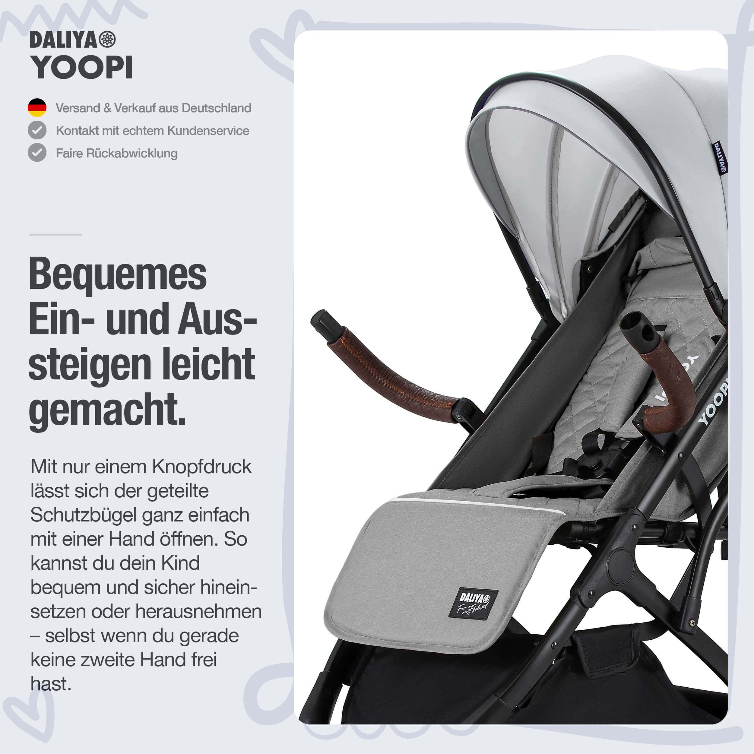 Daliya® Kinder-Buggy YOOPI Reisebuggy, kompakt faltbar, mit Teleskopgriff, Flugzeug Buggy, Stadt-Buggy, Reisebuggy, faltbar, Alurahmen, sicher, gefederte Räder