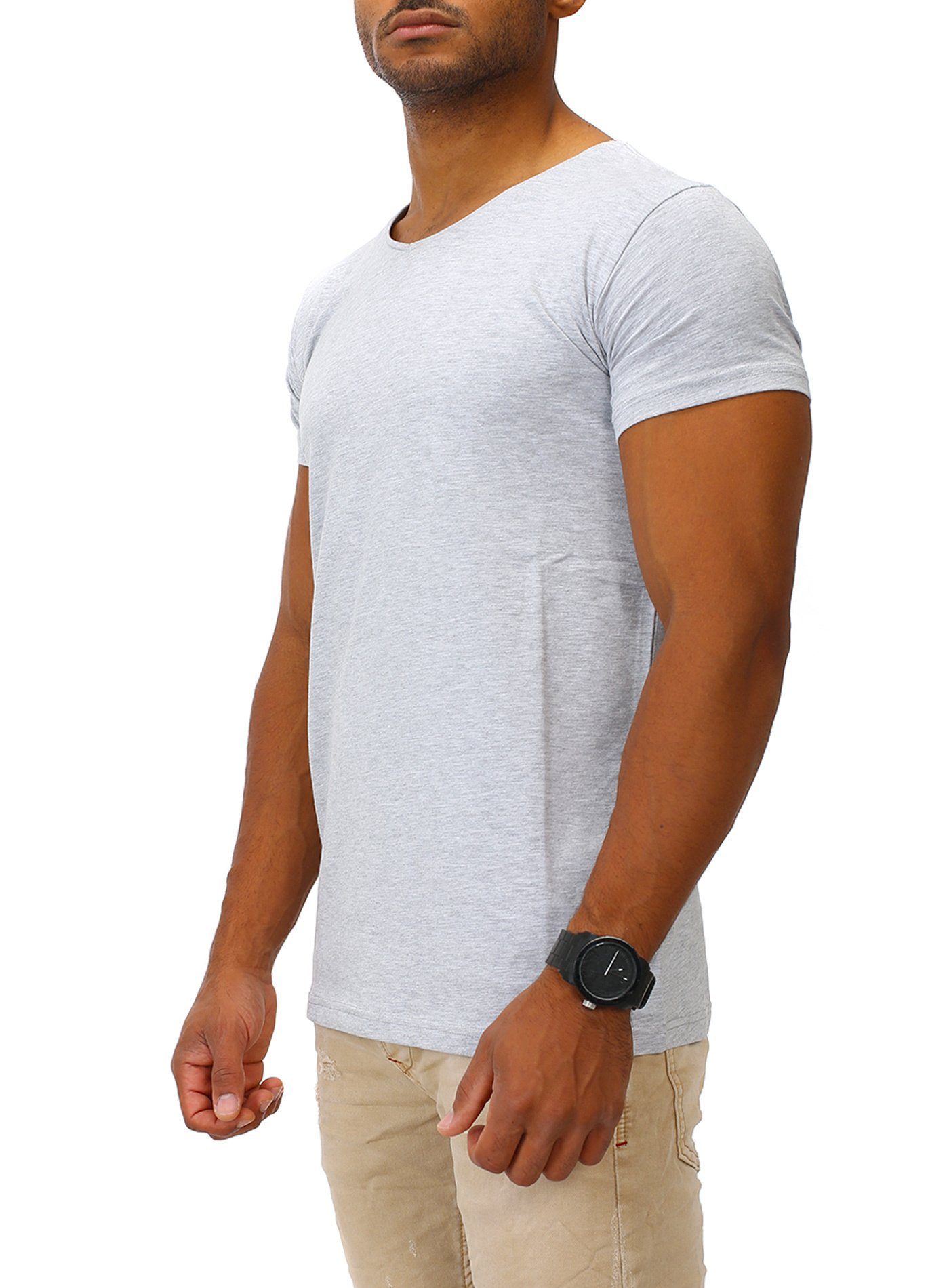Joe Franks melange V-Ausschnitt mit HIGH hohem grey T-Shirt