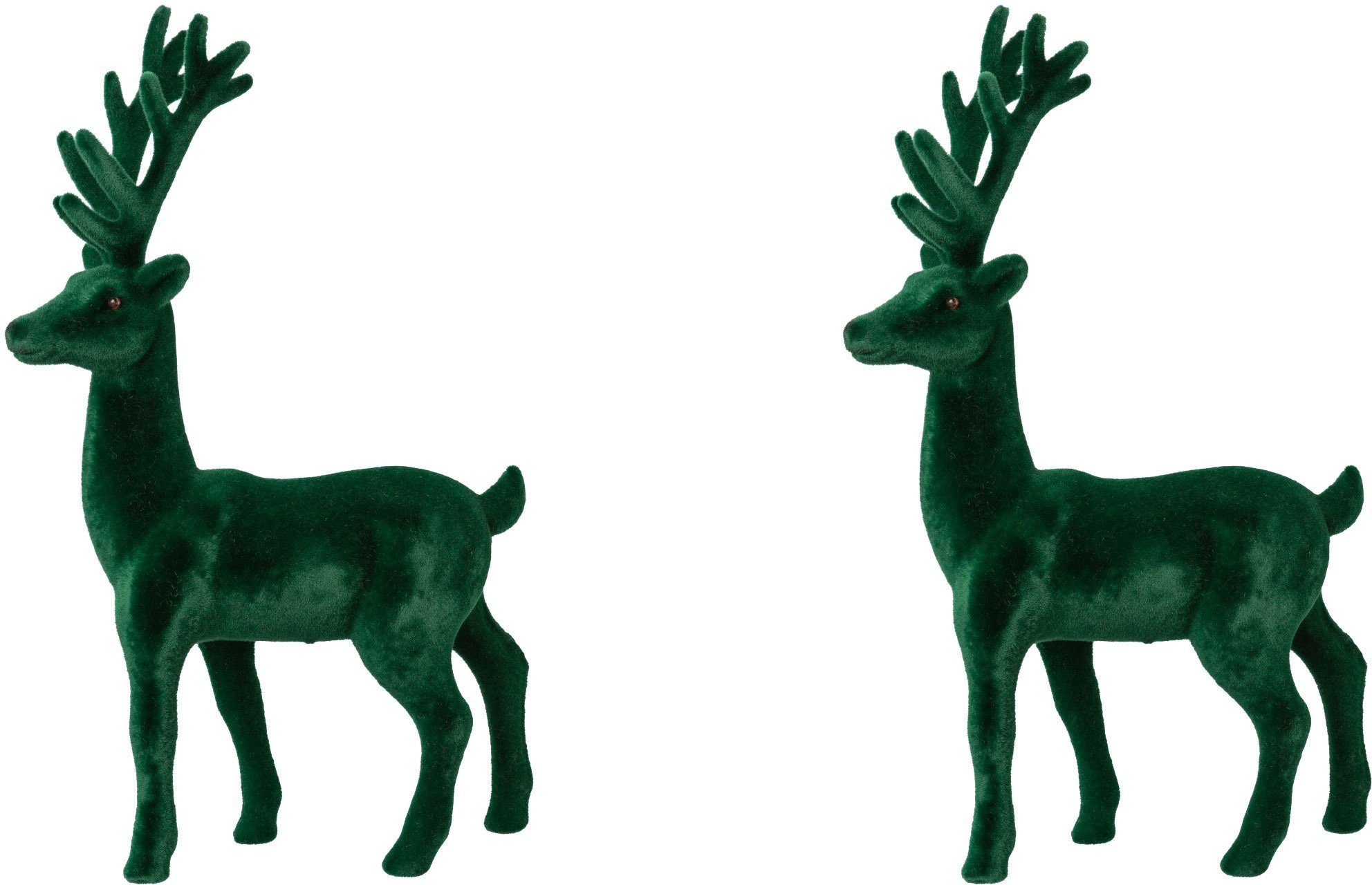 Alle Creativ deco Weihnachtsfigur Hirsch, Dekofigur Samtoberfläche, 29 feiner Höhe dunkelgrün St), (2 mit Weihnachtsdeko cm