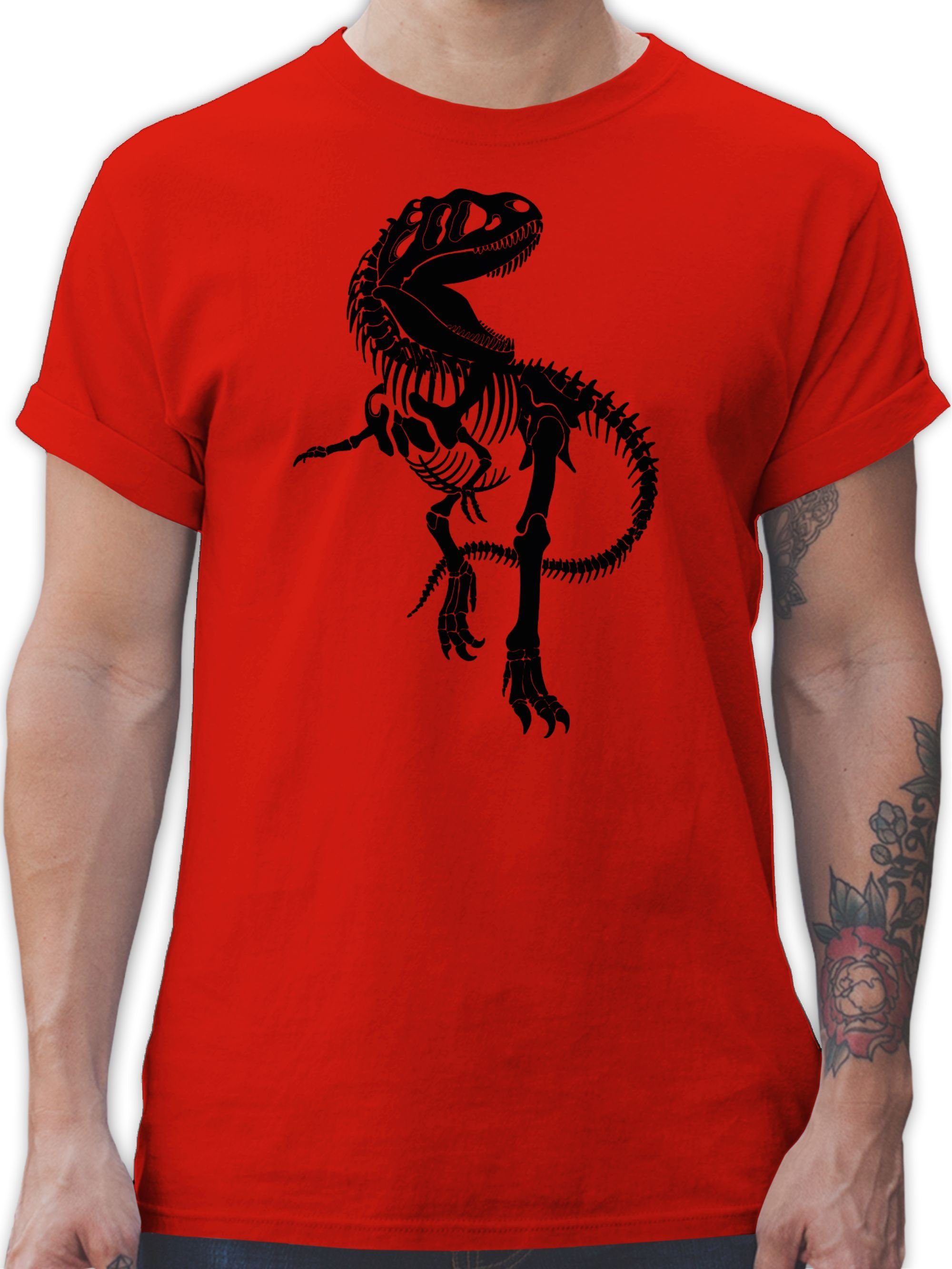 Shirtracer T-Shirt T-Rex Skelett - schwarz Tiere Zubehör 3 Rot