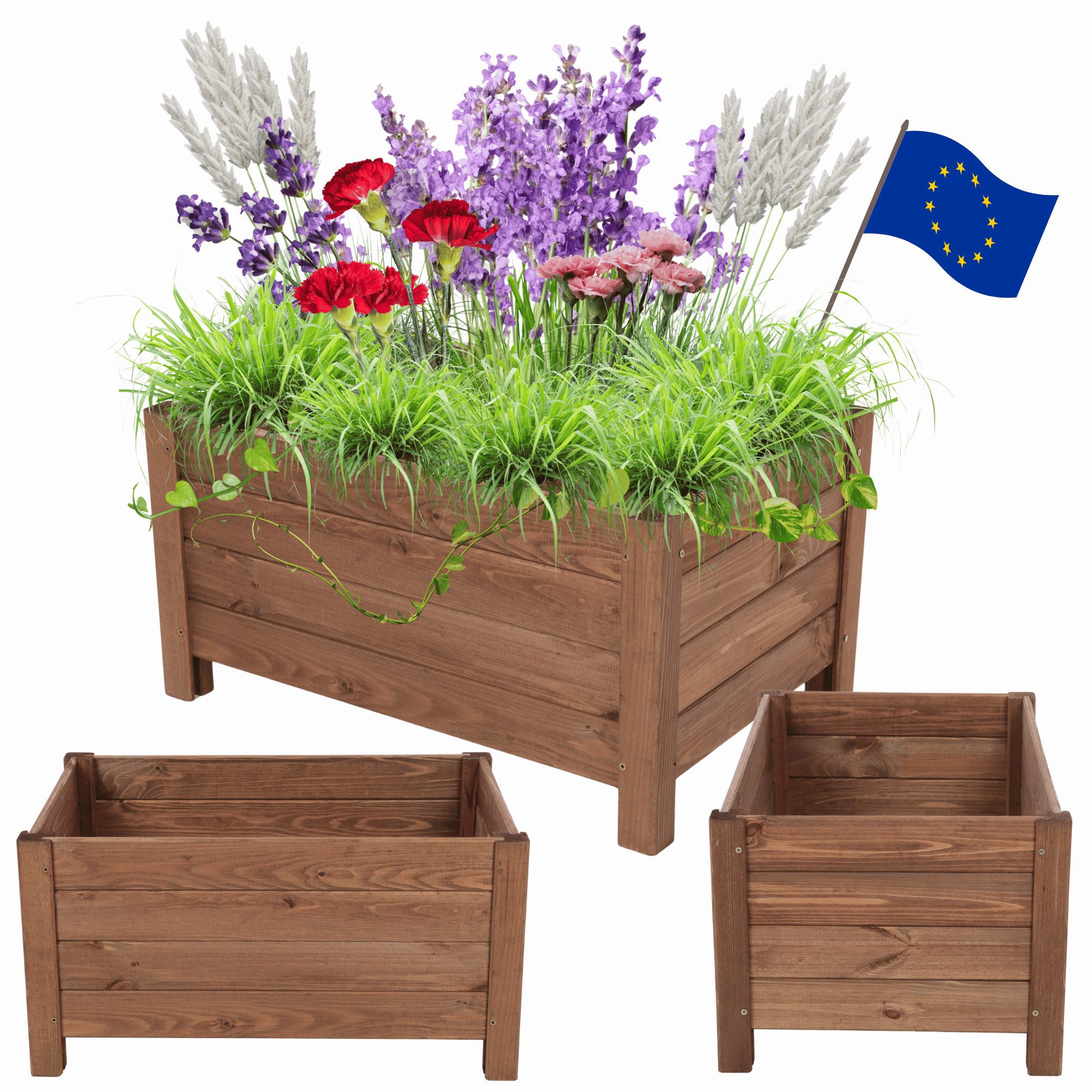 Modo24 Blumenkasten aus Holz, Pflanzkübel, Balkonkasten mit / ohne oder nur Rankgitter, Blumenkübel Holzkiste Garten Terrasse, Imprägniert Wetterfest Outdoor