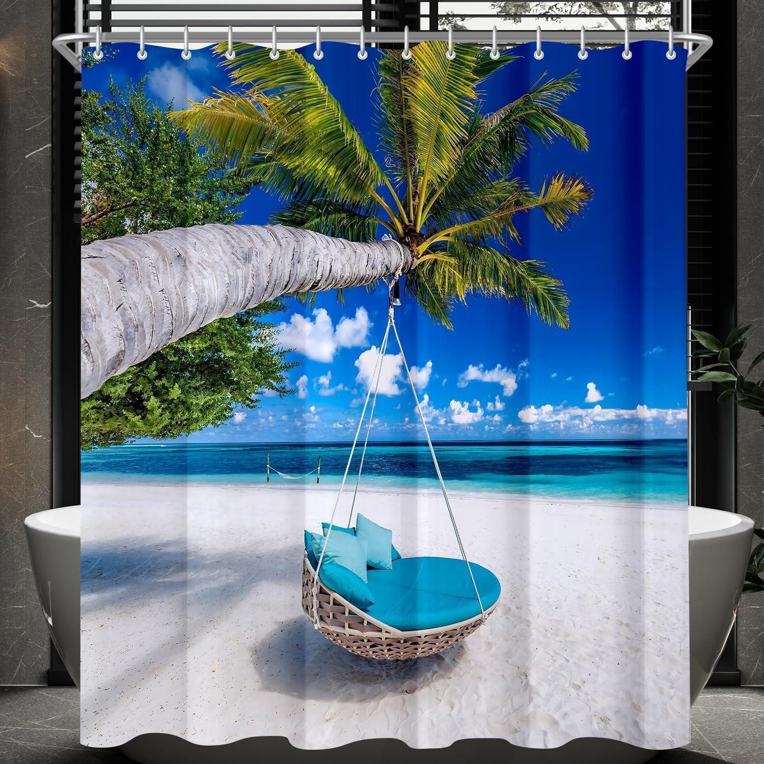 LuxusKollektion Duschvorhang Duschvorhang Strandmuster 240x180cm wasserabweisend & waschbar mit 16