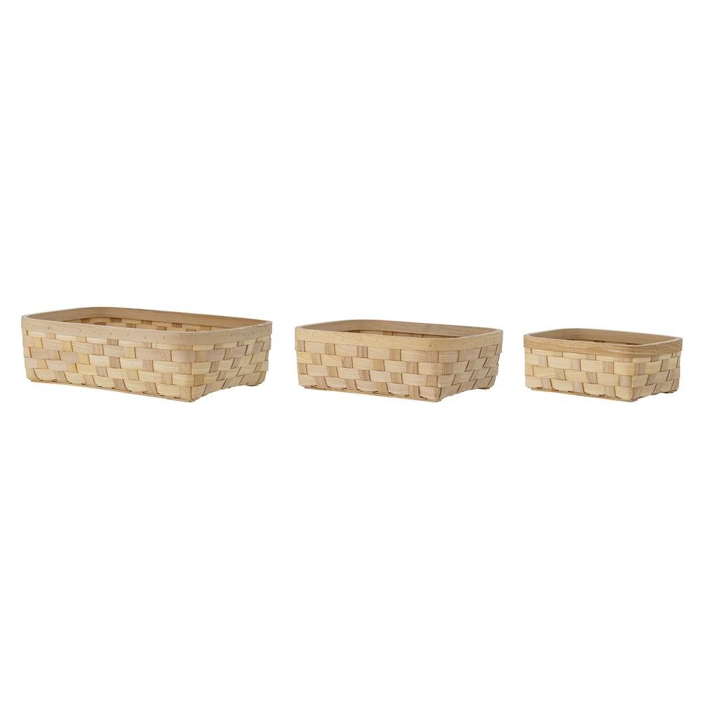Bloomingville Brotkorb Wilja Natur, Tannenholz, 3er Set, Holz, Aufbewahrungskorb, Flechtkorb, Ordnungskorb, Handgefertigt, Naturlook