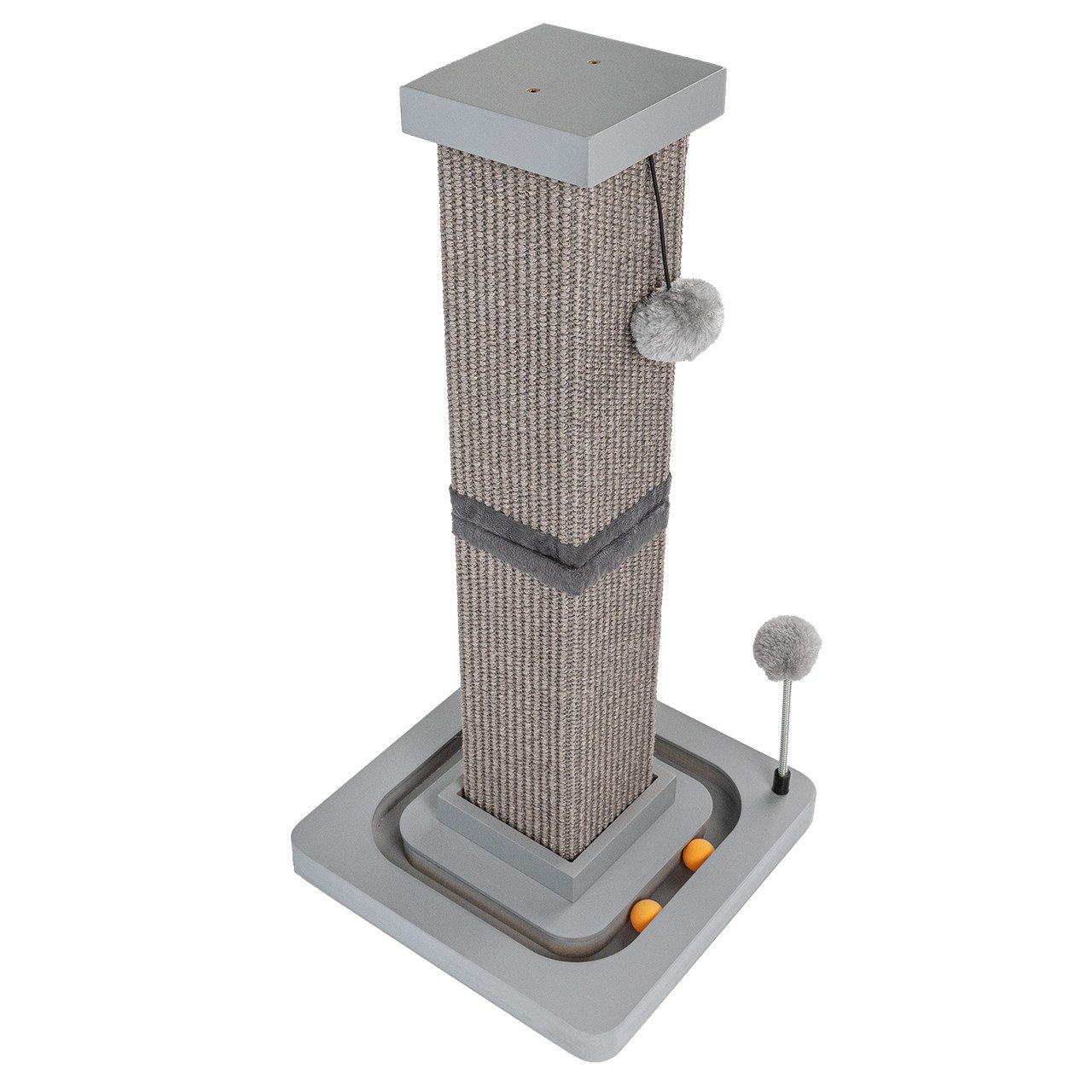 Canadian Cat Company Kratzsäule Kratzstamm Karlo, Kratzstamm (14 cm) mit Spielschiene, ca. 33 x 33 x 67 cm