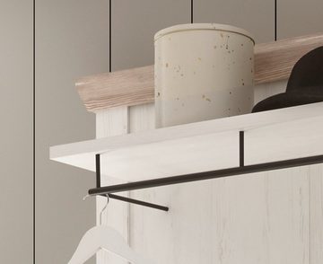Furn.Design Garderobenpaneel Rovola (Wandgarderobe in Pinie weiß, 107 x 153 cm), mit breiter Kleiderstange