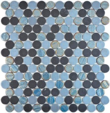 Mosani Mosaikfliesen Knopf Recycling Glasmosaik Mosaikfliesen schwarz matt / 10 Matten