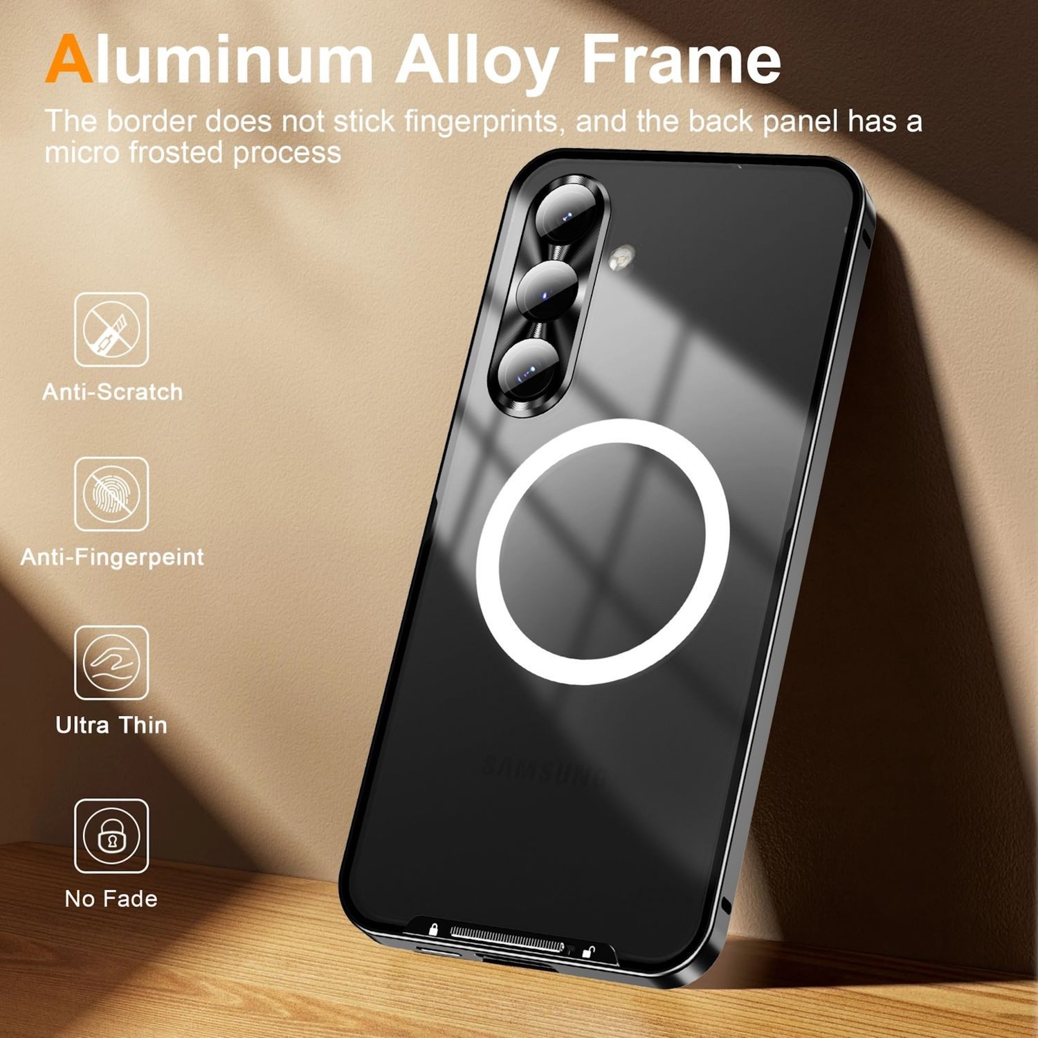 Wigento Handyhülle Für Samsung Galaxy S24 FE Magsafe Metall Design Schutz Hülle Schwarz, MagSafe-kompatibel, elegantes Design, umfassender Schutz