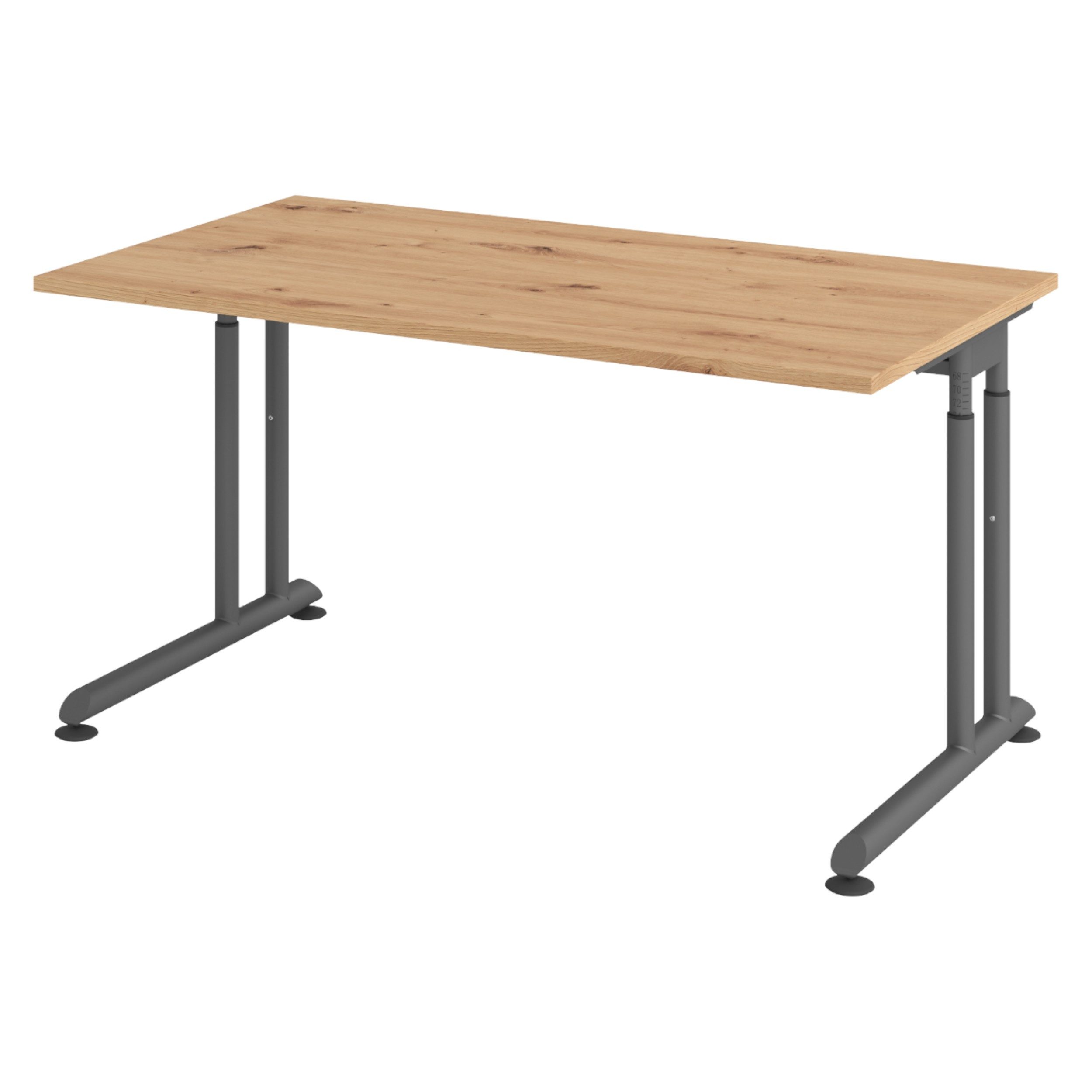 bümö Schreibtisch Serie-Z höhenverstellbar, Rechteck: 140 x 80 cm - Dekor: Asteiche - Gestell: Graphit