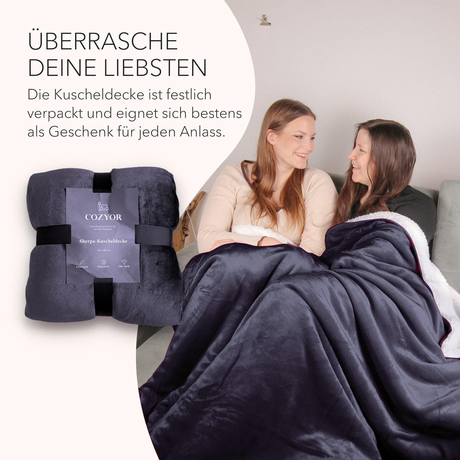 Wohndecke Kuscheldecke XL warm Sherpa, dicke Sofadecke, hochwertige Tagesdecke, Cozyor – Bild 5 von 5