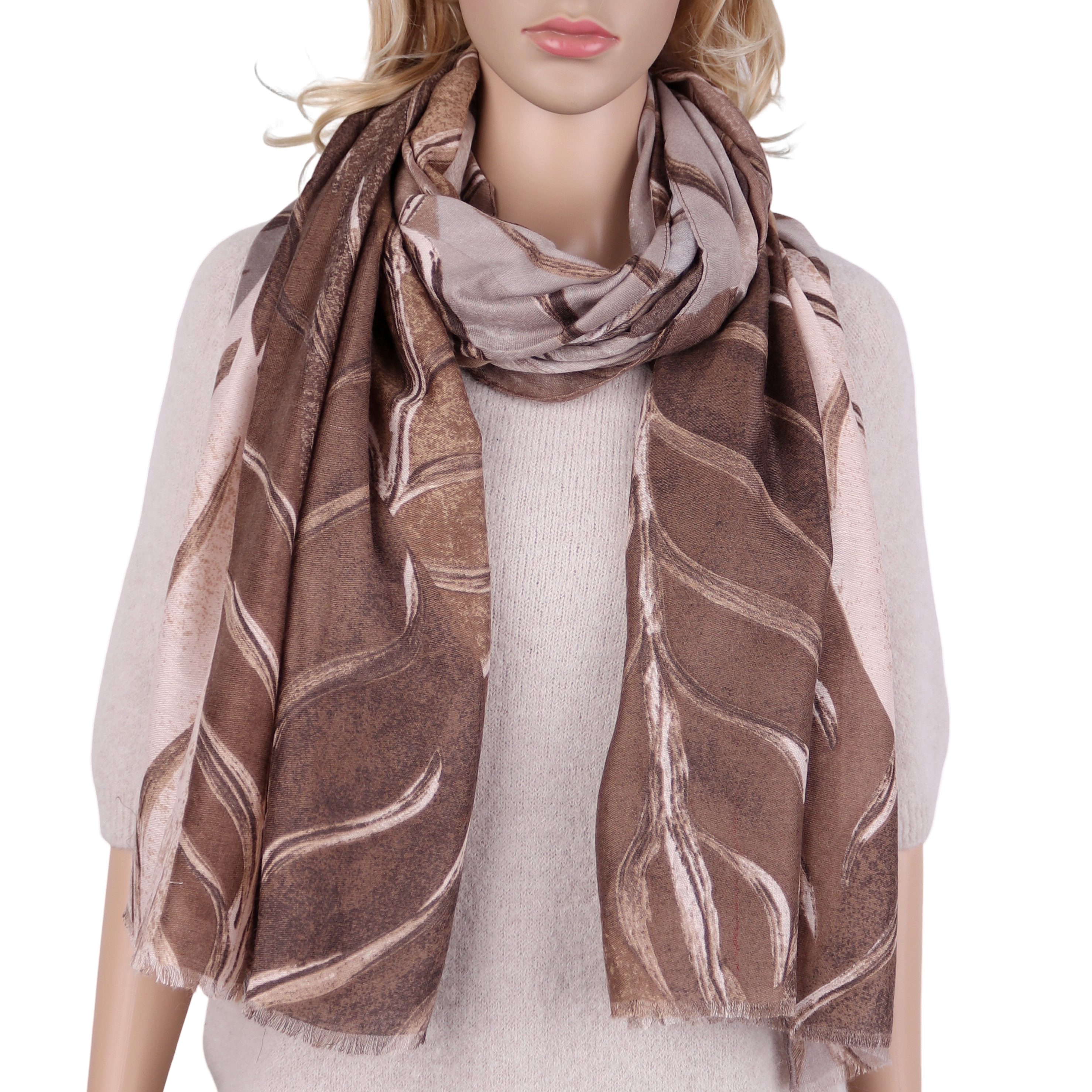 MIRROSI Modeschal Weich XXL ca.90x180cm Schal Blätter Muster, (Blatt Muster; ca.150 Gramm; Neue Kolletion Herbst/Winter 2025), Damen Halstuch ideal für Herbst und Winter oder Ganzesjahr