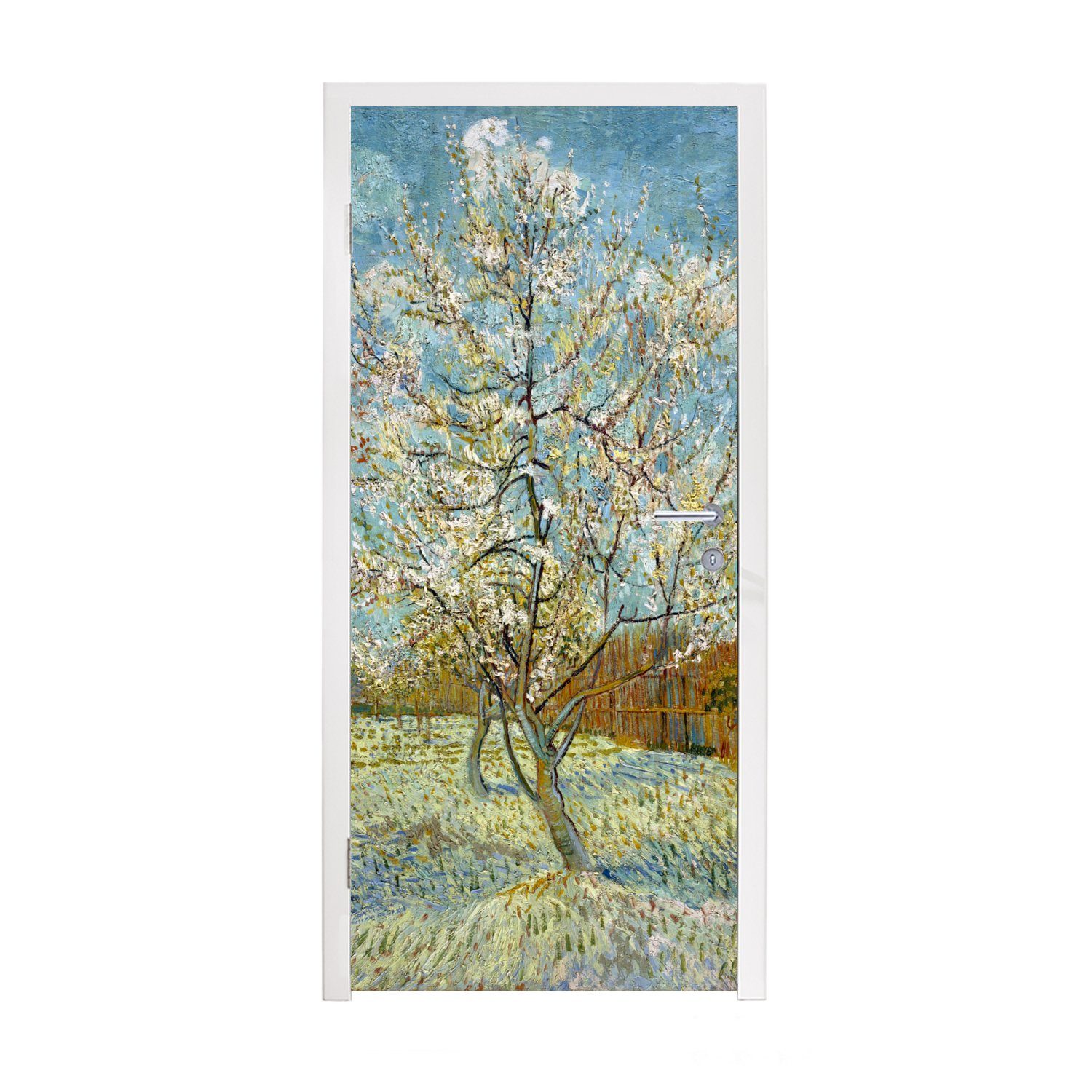 MuchoWow Türtapete Blühender Pfirsichbaum - Vincent van Gogh, Matt, bedruckt, (1 St), Fototapete für Tür, Türaufkleber, 75x205 cm