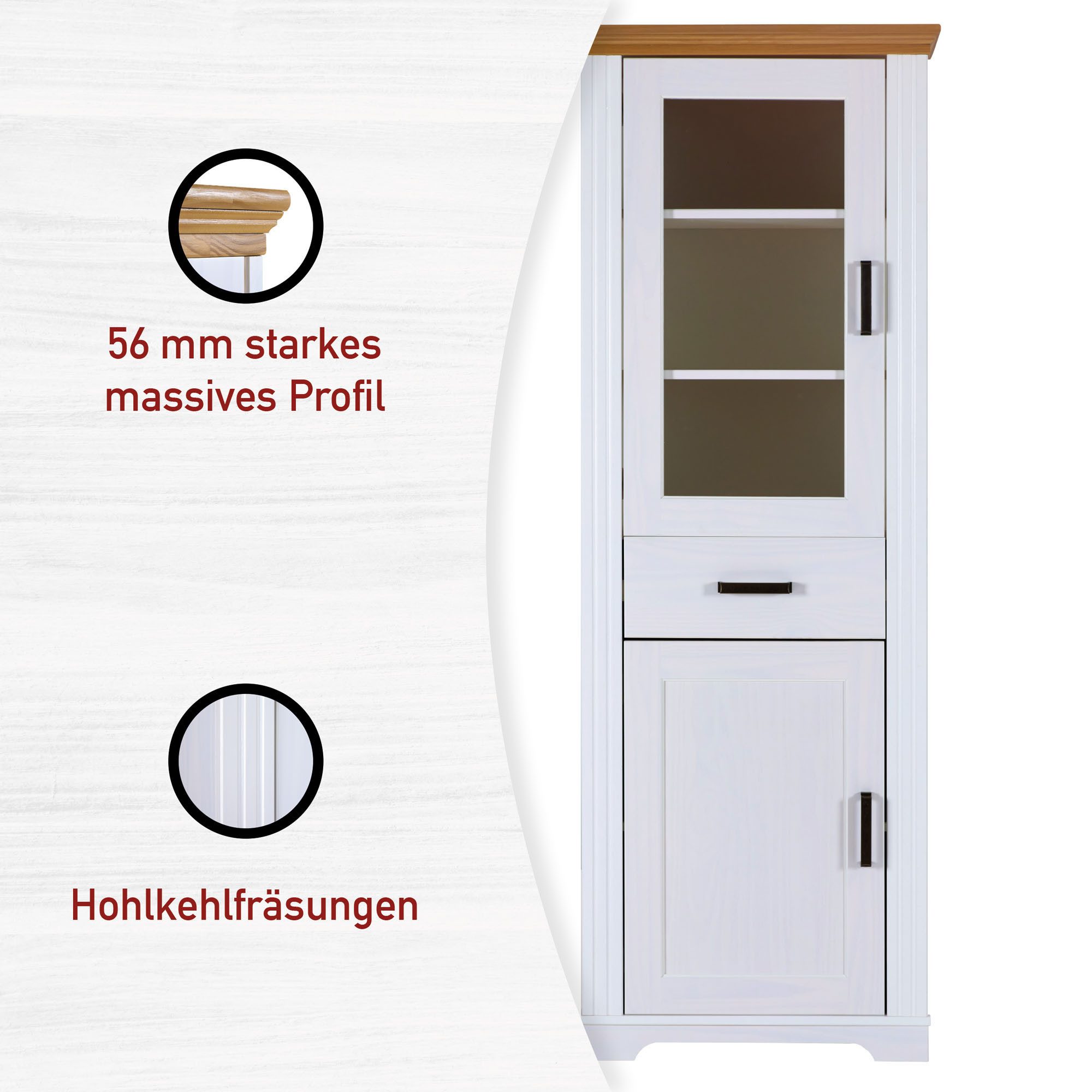 Inter Link Vitrine Maluno, Kiefer Massivholz, Vitrinenschrank, Standvitrine (1-St) Säulenvitrine mit Soft-Close, Stauraum, BxTxH: ca. 68 x 41 x 193,1 cm