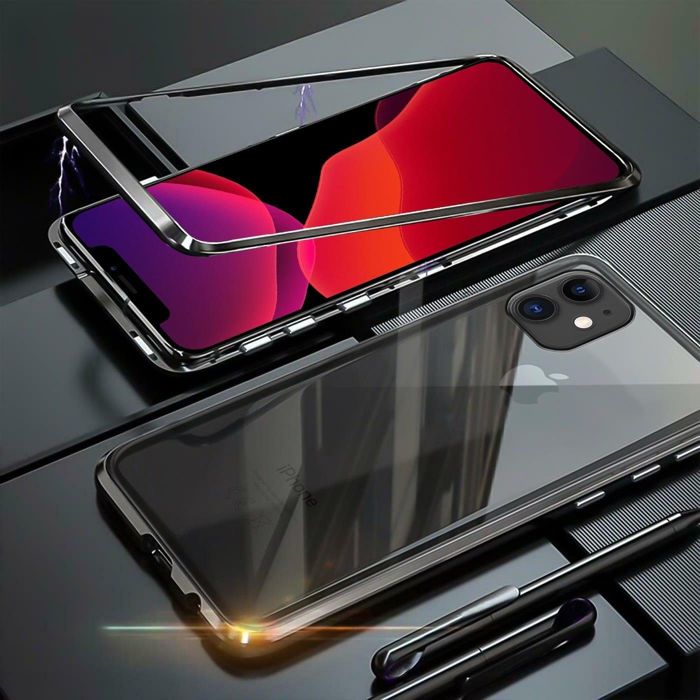 CoolGadget Handyhülle Metall Magnet Handy Case für Apple iPhone 12 Mini 5,4 Zoll, Hülle Outdoor Schutz Cover Rückseite Glas für iPhone 12 Mini