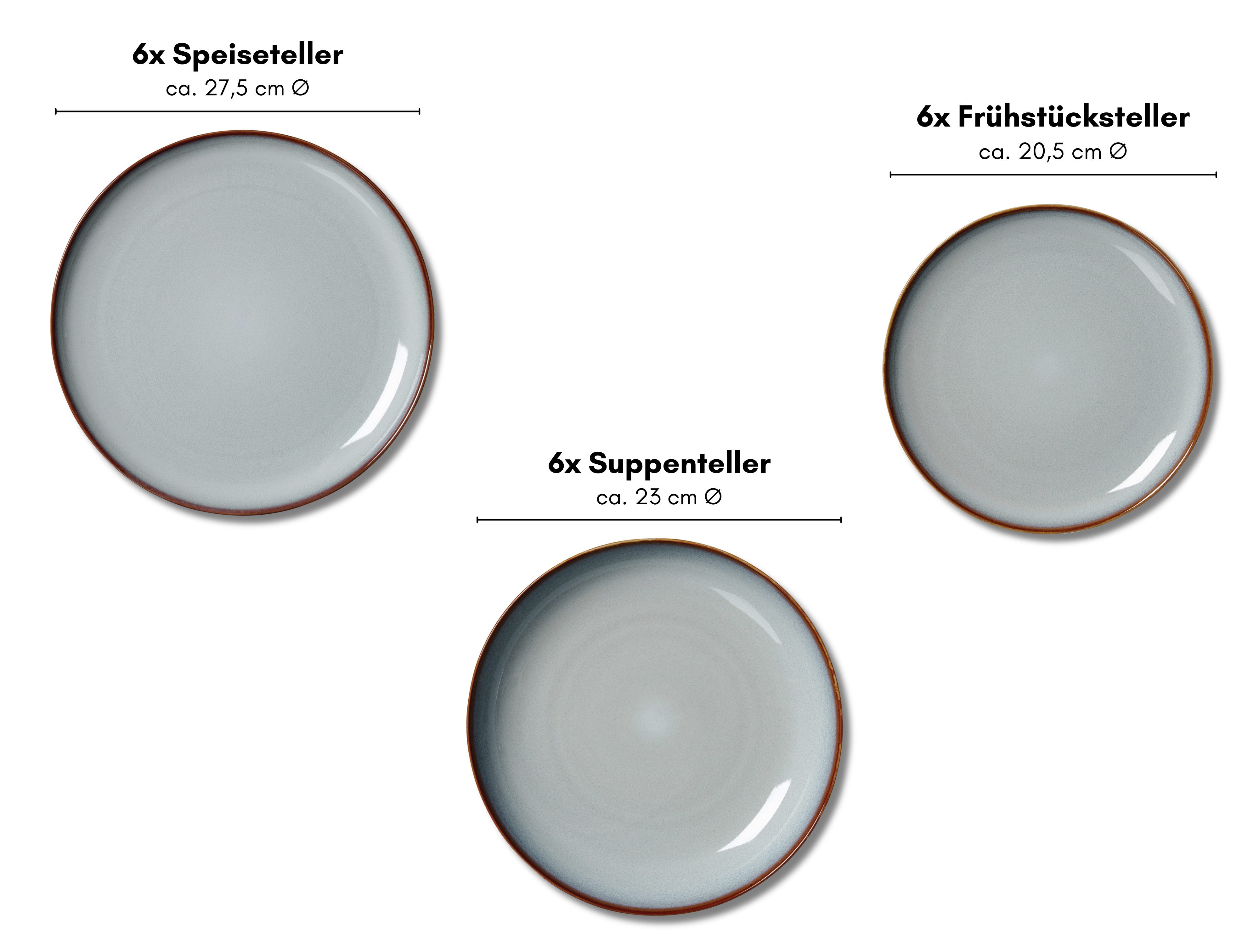 Ritzenhoff & Breker Tafelservice Portofino (18-tlg), 6 Personen, Steinzeug, Teller Set, Porzellan, skandinavisch-schlichter Touch, Ø 21,5 cm – Bild 4 von 4