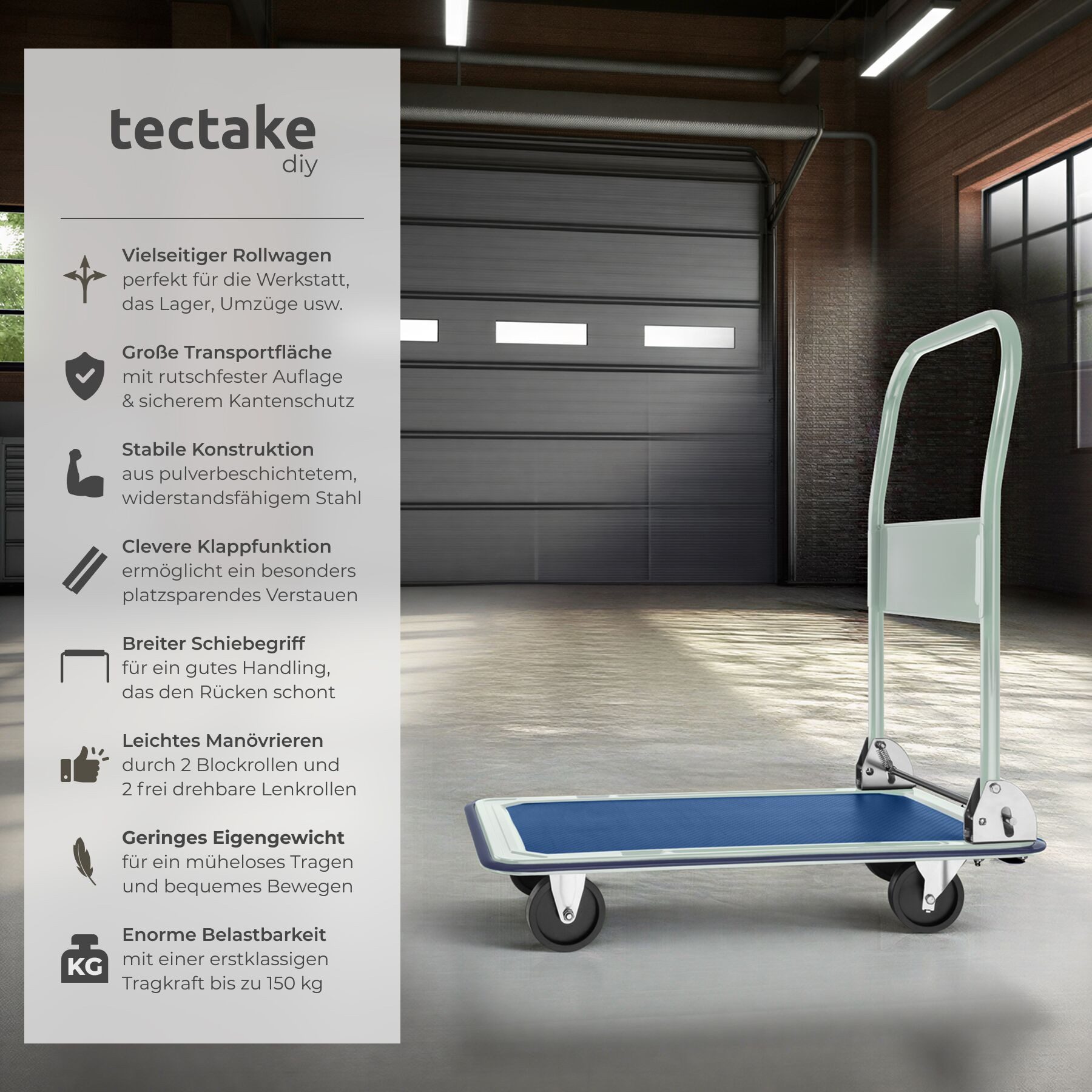 tectake Transportwagen Plattformwagen, (Set), klappbarer Handgriff