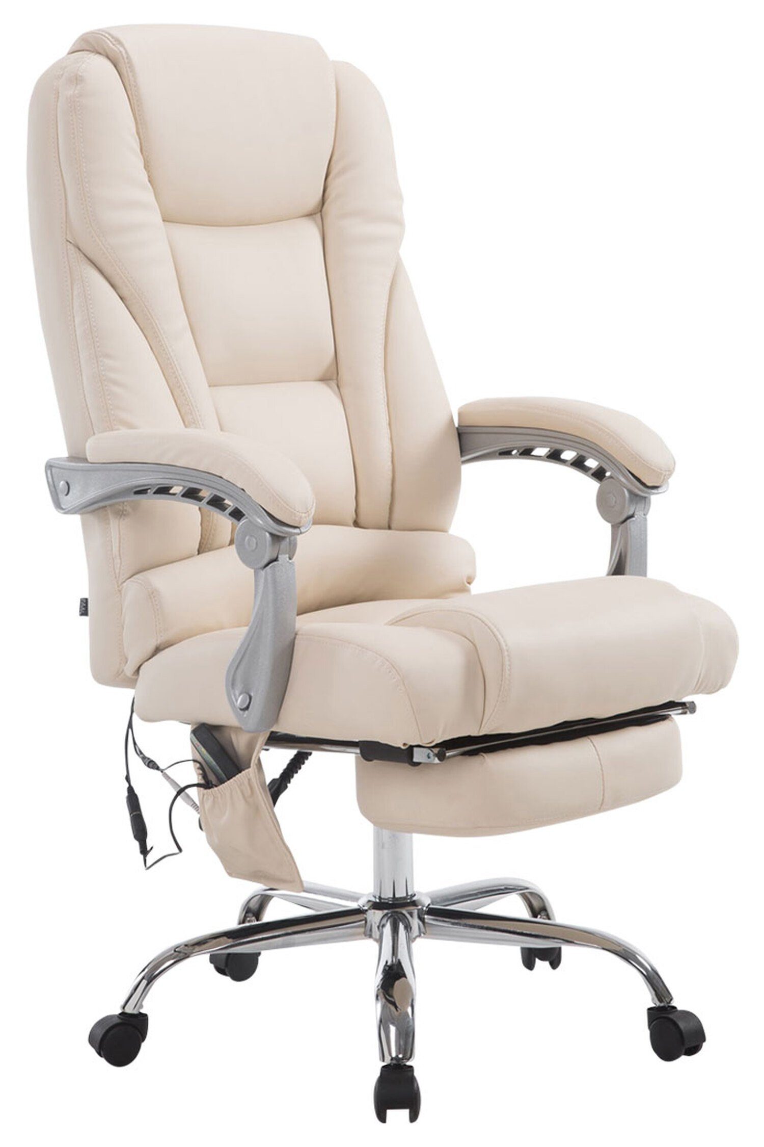 TPFLiving Bürostuhl Pacira-N mit Massagefunktion - höhenverstellbar und 360° drehbar (Schreibtischstuhl, Drehstuhl, Chefsessel, Bürostuhl XXL), Gestell: Metall chrom - Sitzfläche: Kunstleder creme