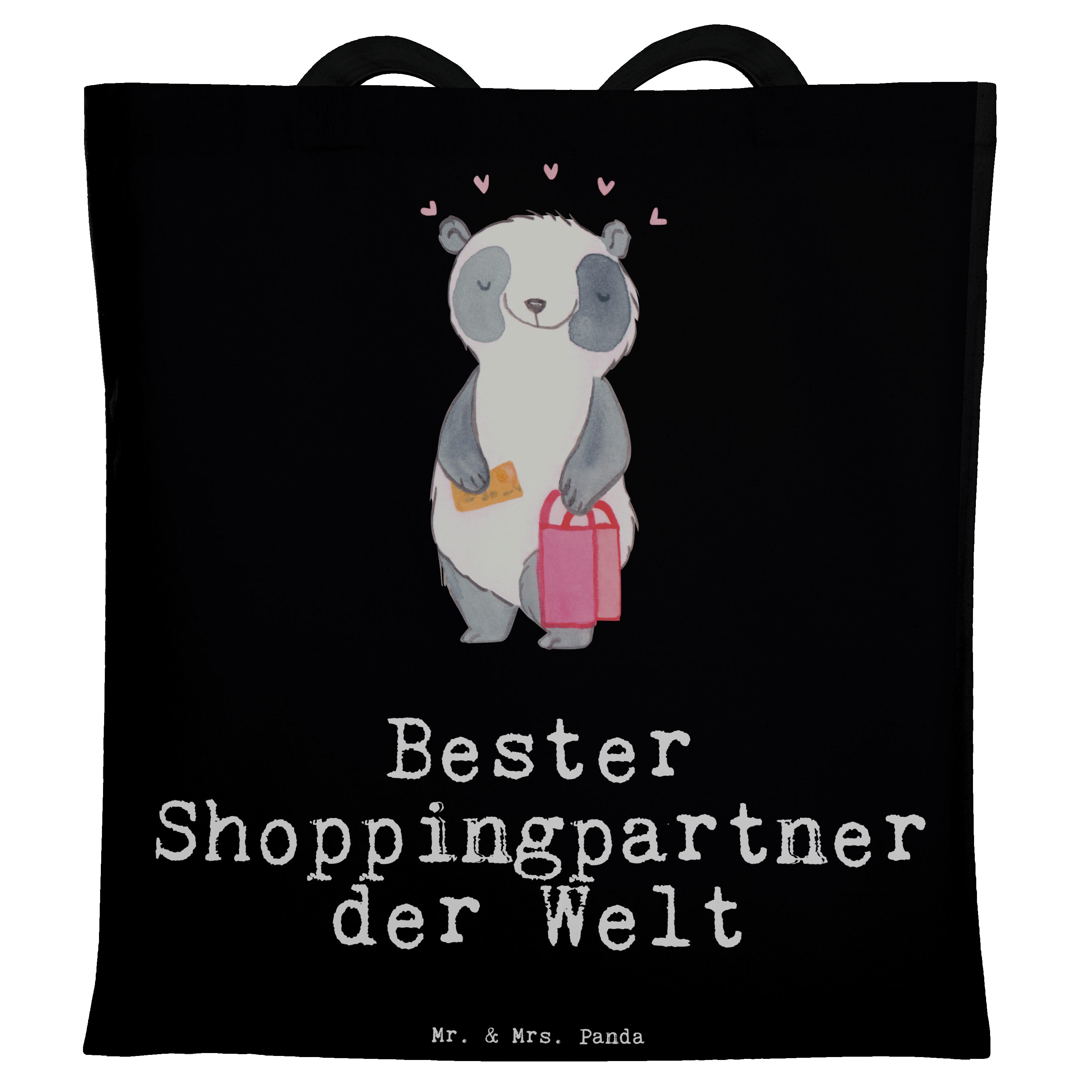 Mr. & Mrs. Panda Tragetasche Panda Bester Shoppingpartner der Welt - Schwarz - Geschenk, Beuteltas (1-tlg) | Canvas-Taschen