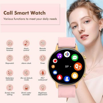 Nemheng Smartwatch (1,32 Zoll, Android iOS), Damen mit Telefonfunktion Fitness Tracker mit Pulsmesser Armbanduhr