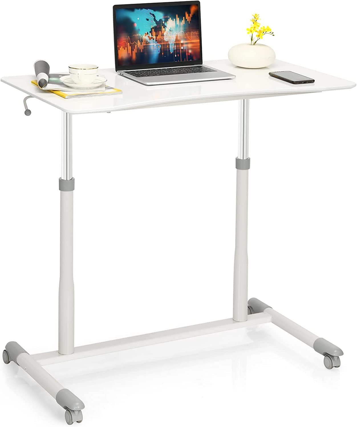 KOMFOTTEU Laptoptisch PC Tisch, mit Handkurbel, belastbar bis 30 kg weiß