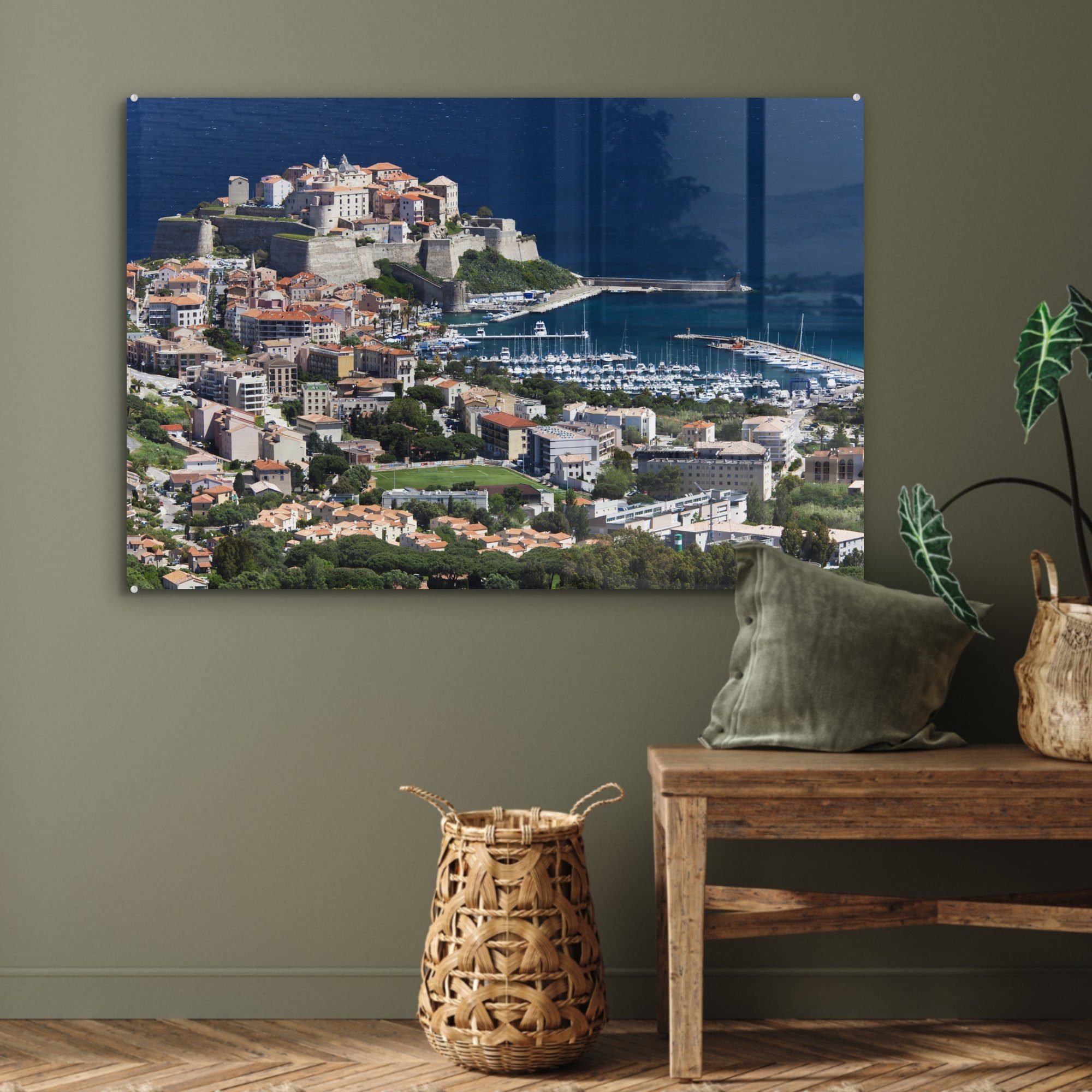 MuchoWow Acrylglasbild & dem Meer St), Acrylglasbilder Wohnzimmer am Schlafzimmer Korsika auf in Kontinent, europäischen Dorf (1