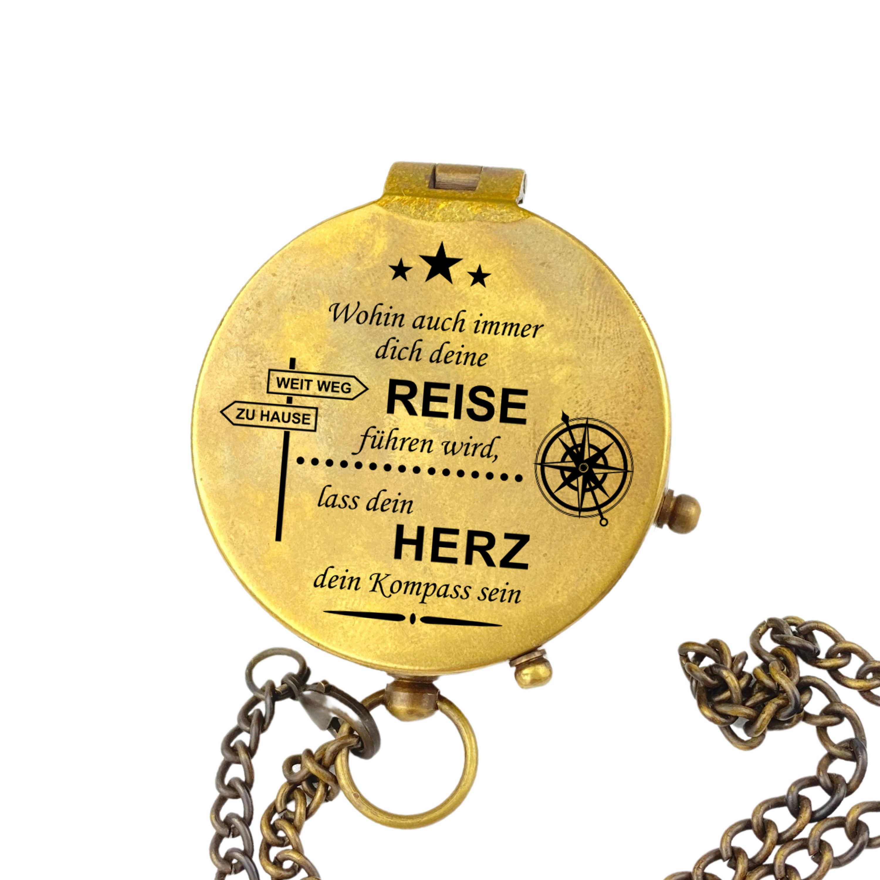 Lasernauten Kompass Kompass Vintage Optik mit Gravur auf dem Deckel verschiedene Motive, Kompass aus Messing in Vintage Optik