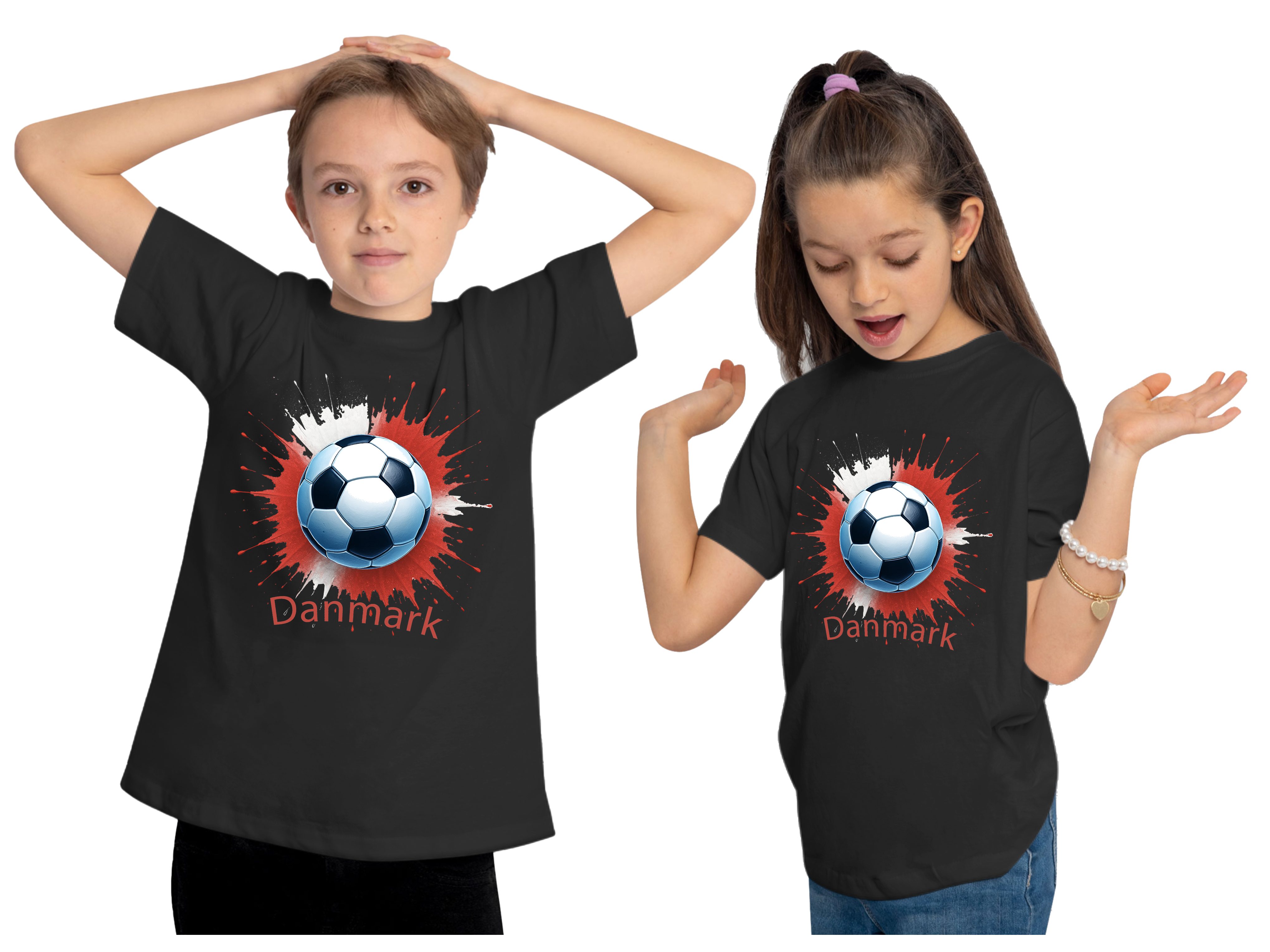 MyDesign24 T-Shirt Kinder Fussball Shirt - WM Shirt schwarz Kurzarm Fussball T-Shirt – Dänemark Fanshirt i673