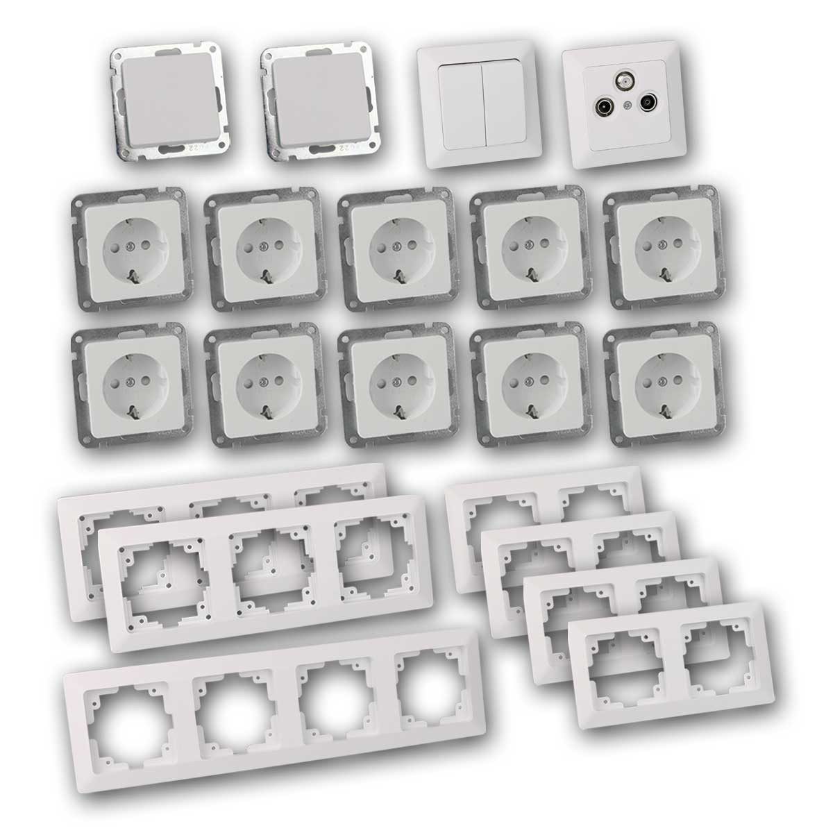 ChiliTec Unterputz-Steckdose MILOS Set "Komfort", 23-teilig, weiß, Starter-Set