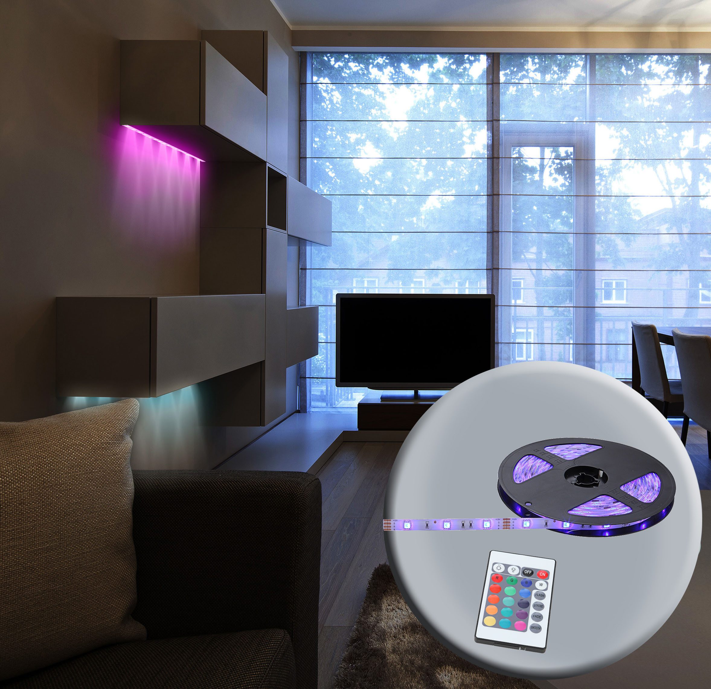 GLOBO LIGHTING LED Stripe LED BAND, Lichtband/IP21/RGB/kürzbar/30 LED pro Meter/FB Infrarot inkl.