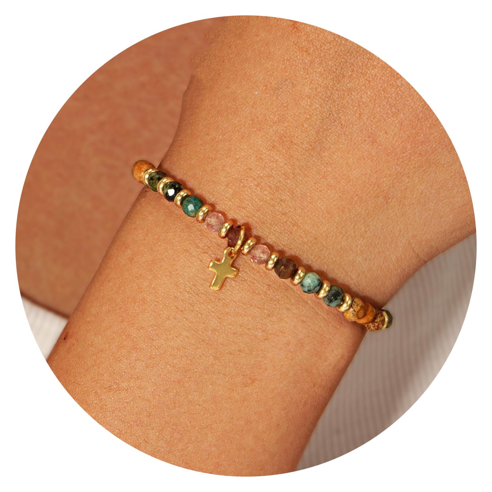 The Beauty House Armband Damen Perlenarmband Goldfarben Kreuz Anhänger Elas günstig online kaufen