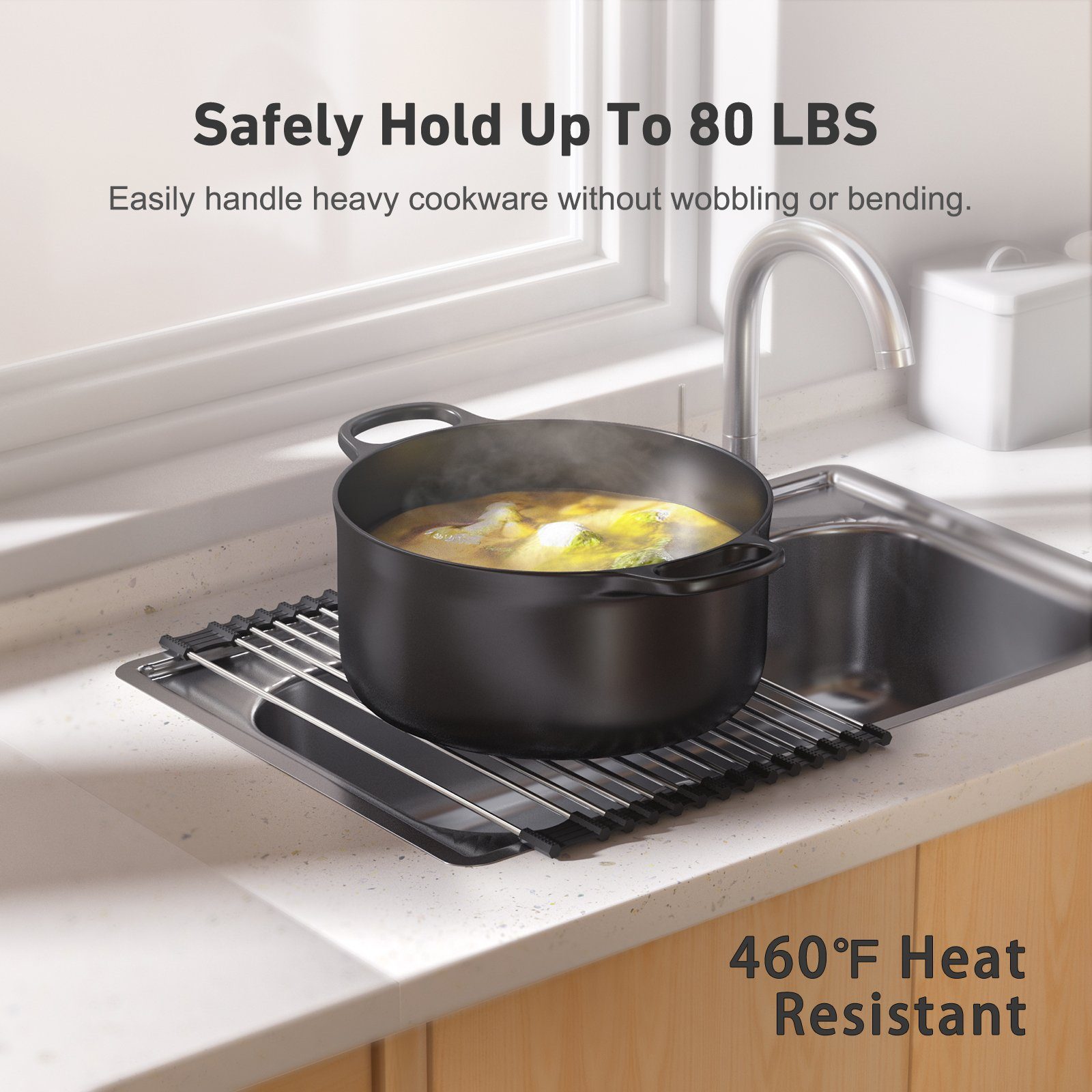 Rainsworth Abtropfmatte Abtropfgestell, Zubehör für Aufrollbares Abtropfgitter, Nimmt Keinen Platz EIN, Hitzebeständiges Abtropfgestell Geschirr