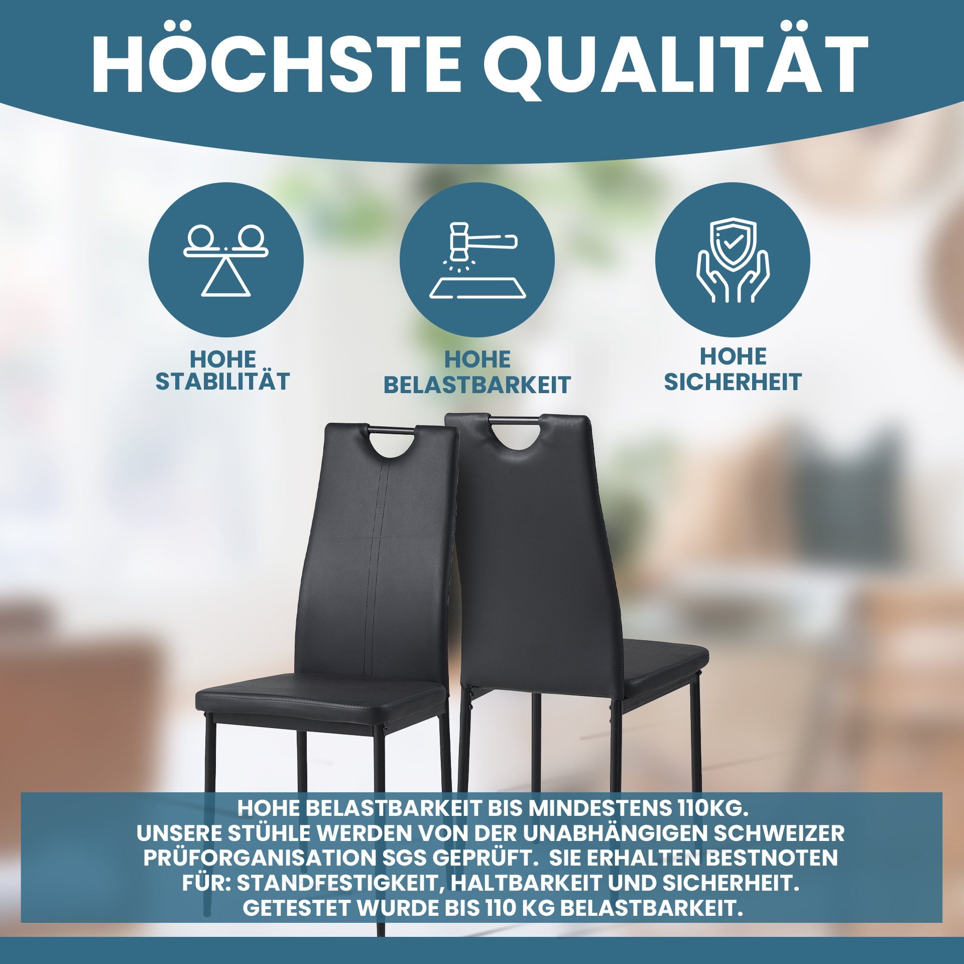 Albatros International Esszimmerstuhl Esszimmer Stühle 4 er Set SALERNO, Stuhl Stühle Esszimmerstühle, Küche (4er Set, Schwarz, Kunstleder Bezug), Küchenstuhl K – Bild 3 von 5