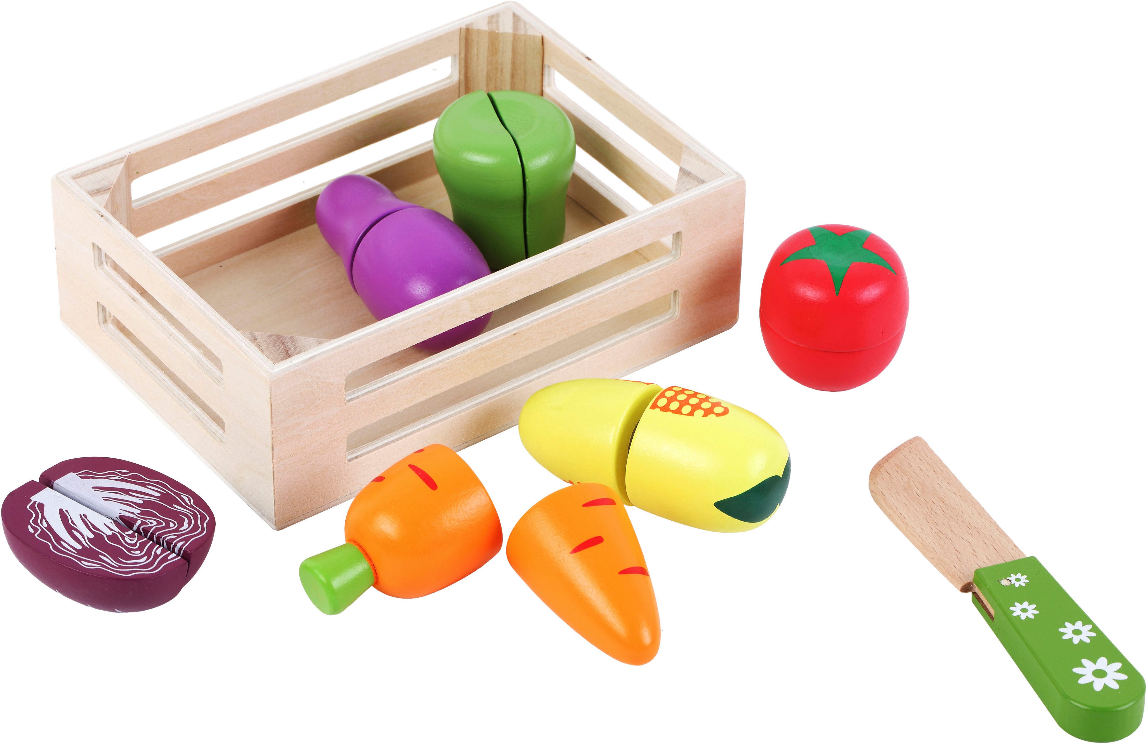 Tanner Kaufladensortiment Holzobst und Holzgemüse in Steige, zum Schneiden
