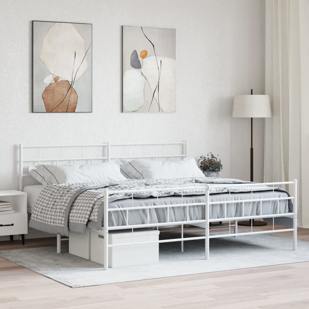 vidaXL Bett Bettgestell mit Kopf- und Fußteil Metall Weiß 200x200 cm
