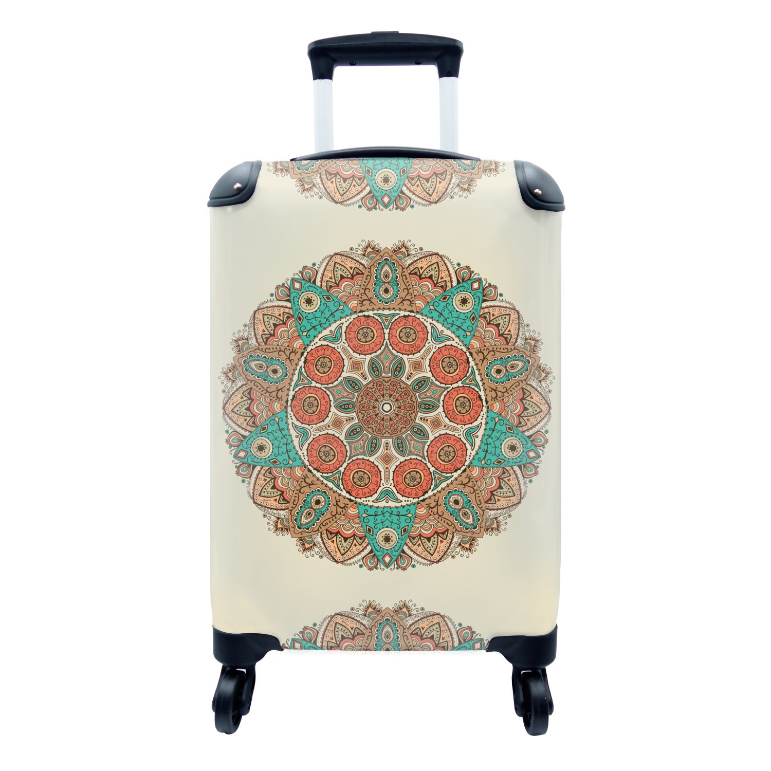MuchoWow Handgepäckkoffer Mandala - Muster - Pfau, 4 Rollen, Reisetasche mit rollen, Handgepäck für Ferien, Trolley, Reisekoffer | Handgepäck-Koffer