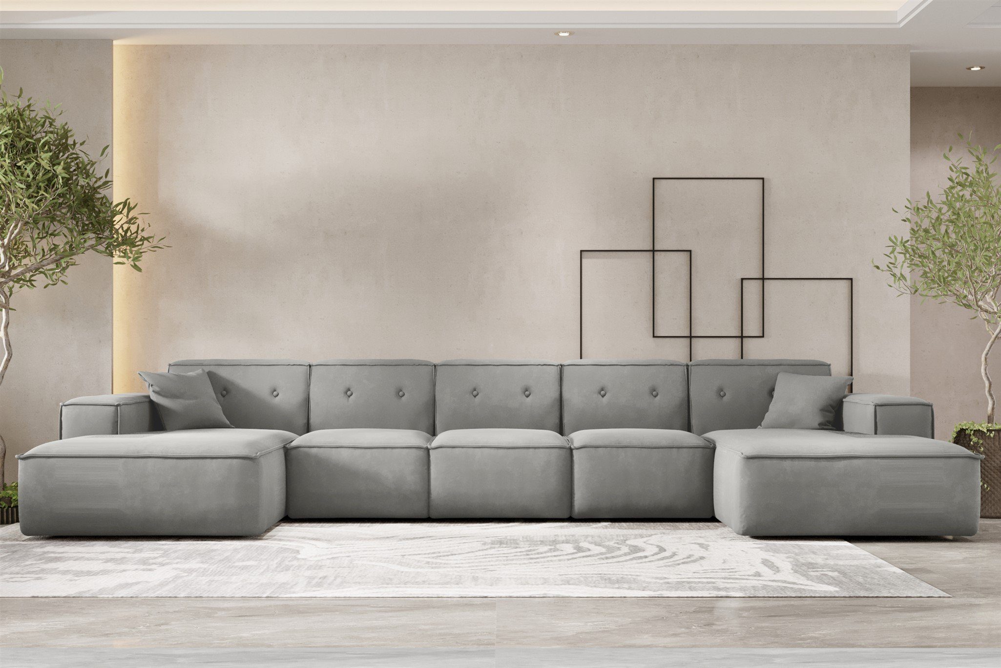 Fun Möbel Wohnlandschaft Sofa U-Form CESINA XL in Stoff, inkl. 2 Zierkissen, Rundumbezug