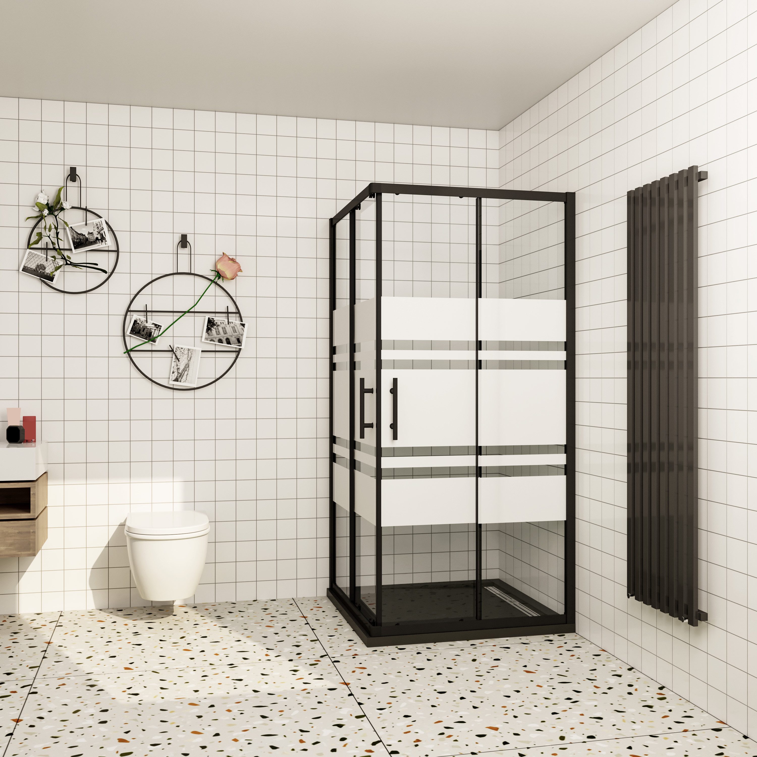 duschspa Eckdusche 195cm Schiebetür Duschtür Duschtasse Duschkabine 6mm Milchglas, BxT: 80x80 cm, Set, mit Duschwanne