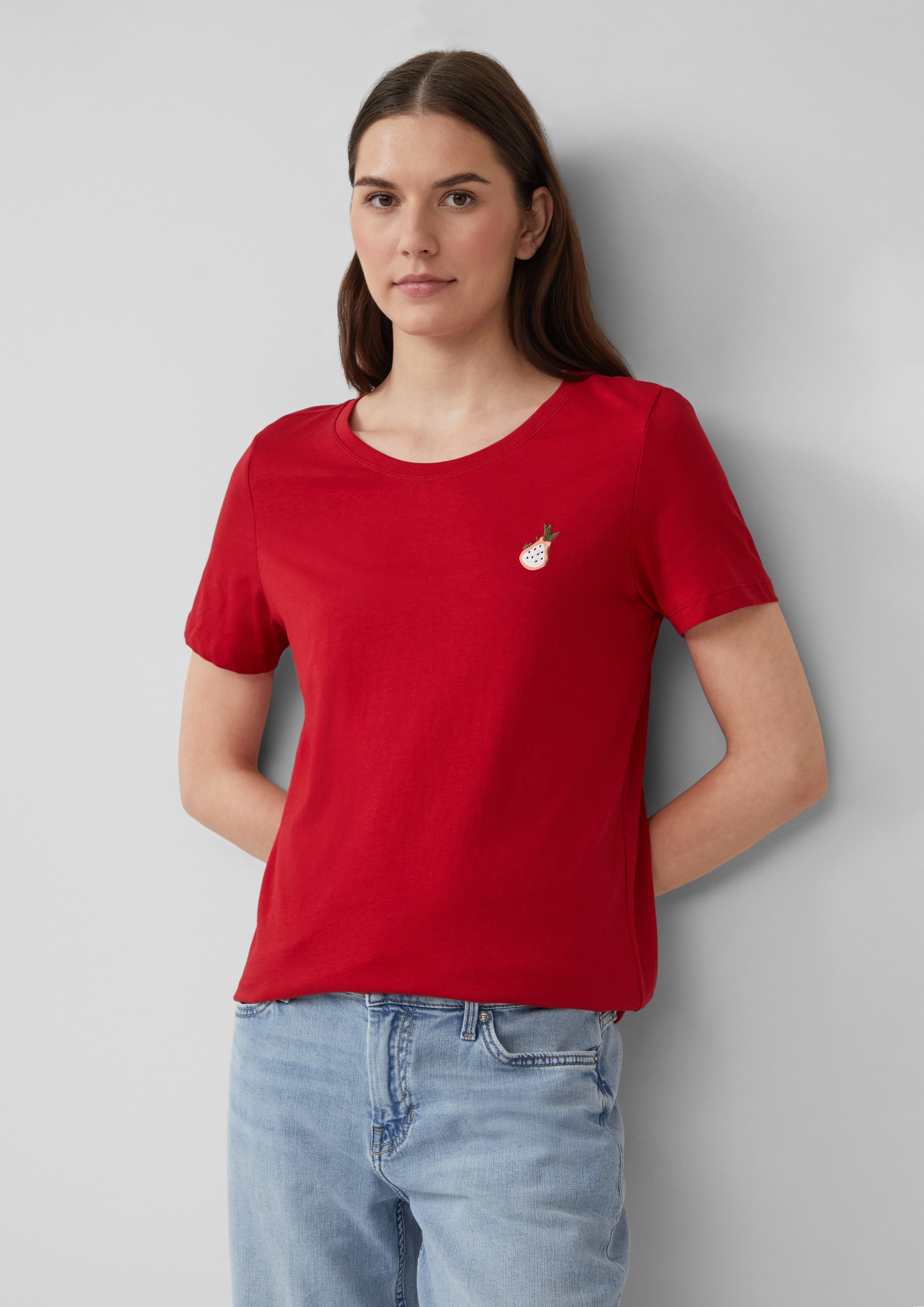 s.Oliver Kurzarmshirt Jersey-T-Shirt mit Stickerei Artwork günstig online kaufen