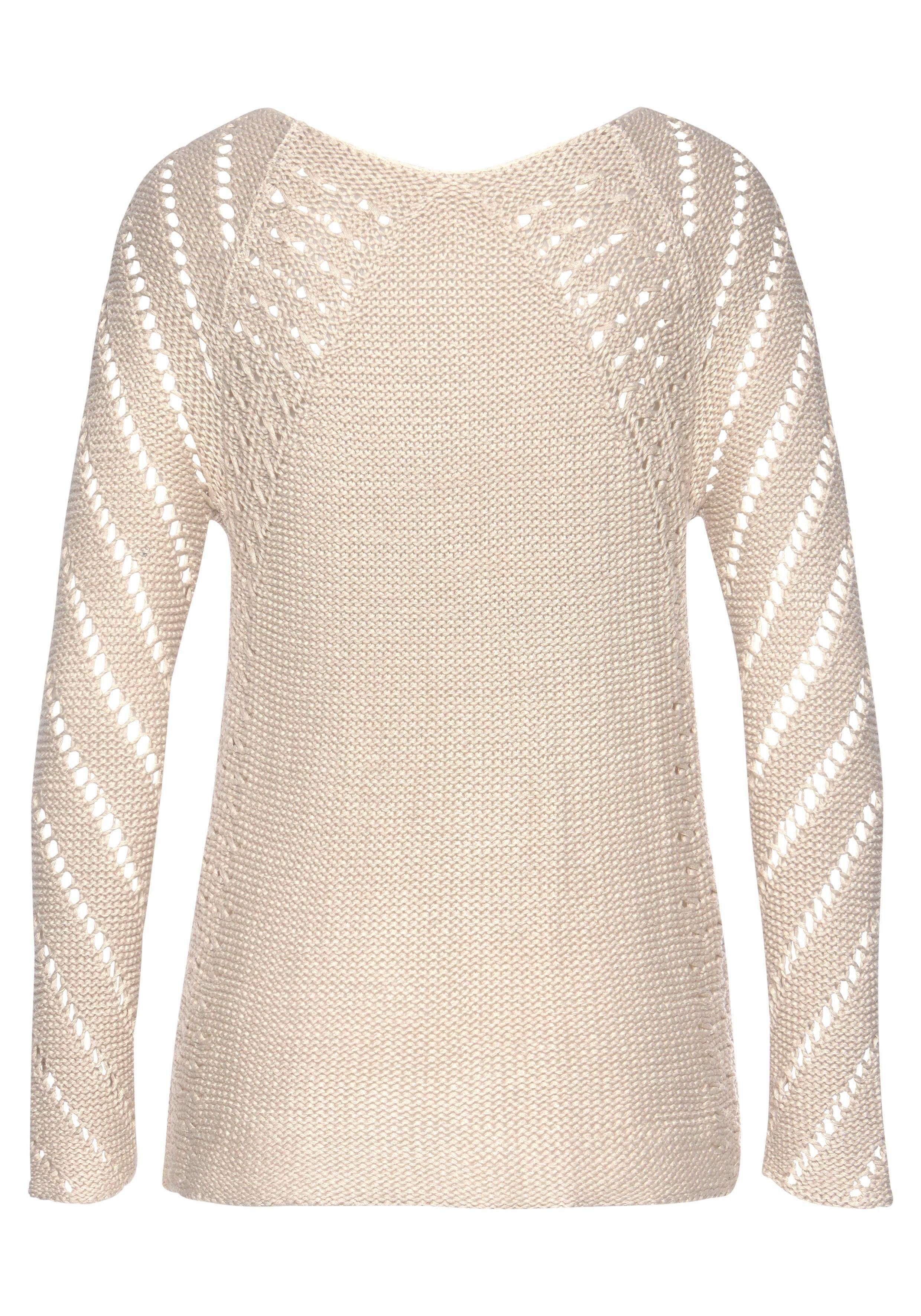 LASCANA Ajourpullover mit tollem Lochstrickmuster, Strandpullover, leicht transparent