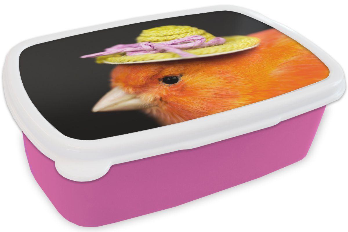 MuchoWow Lunchbox (2-tlg), Vogel Erwachsene, Hut Orange, für Kinder, Mädchen, - Kunststoff, Kunststoff rosa Brotdose Snackbox, Brotbox 