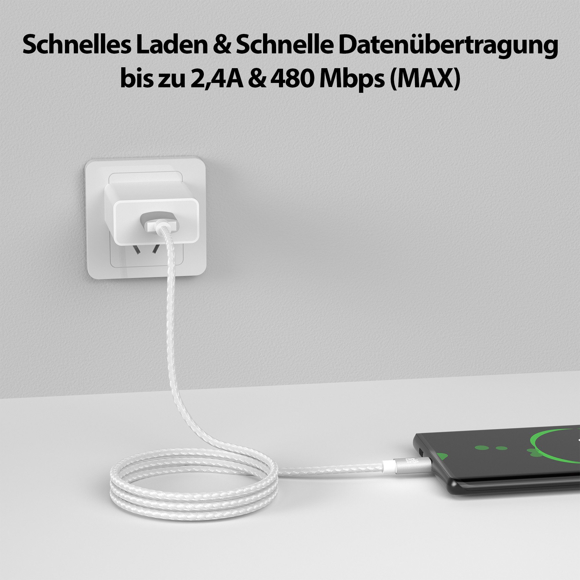 JAMEGA Micro USB Kabel Ladekabel Daten für Tablet Samsung Huawei PS4 XBOX LG USB-Kabel, USB, Micro USB, (300 cm) – Bild 2 von 5
