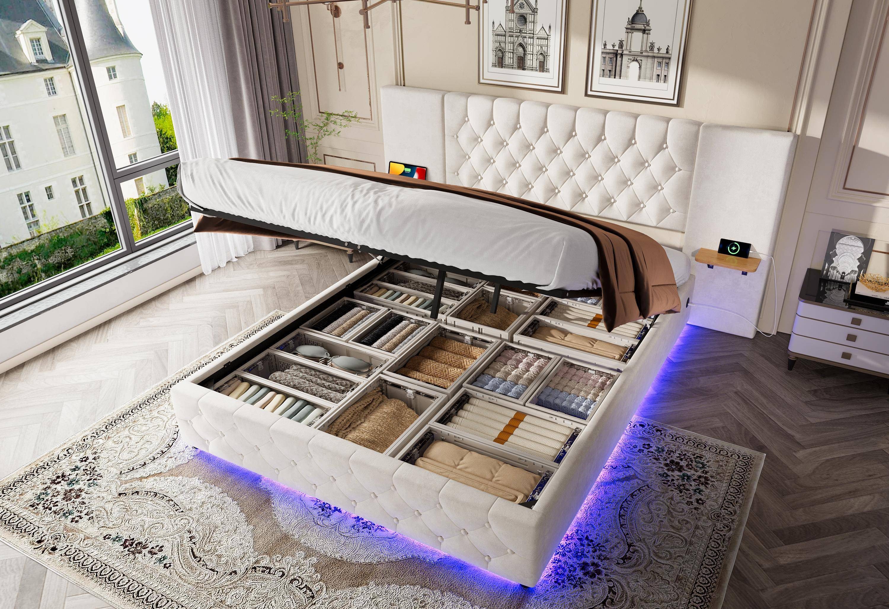 LVHOM Boxbett 140x200cm/160x200cm diamantgeprägtem Knopf Bettgestell, günstig online kaufen