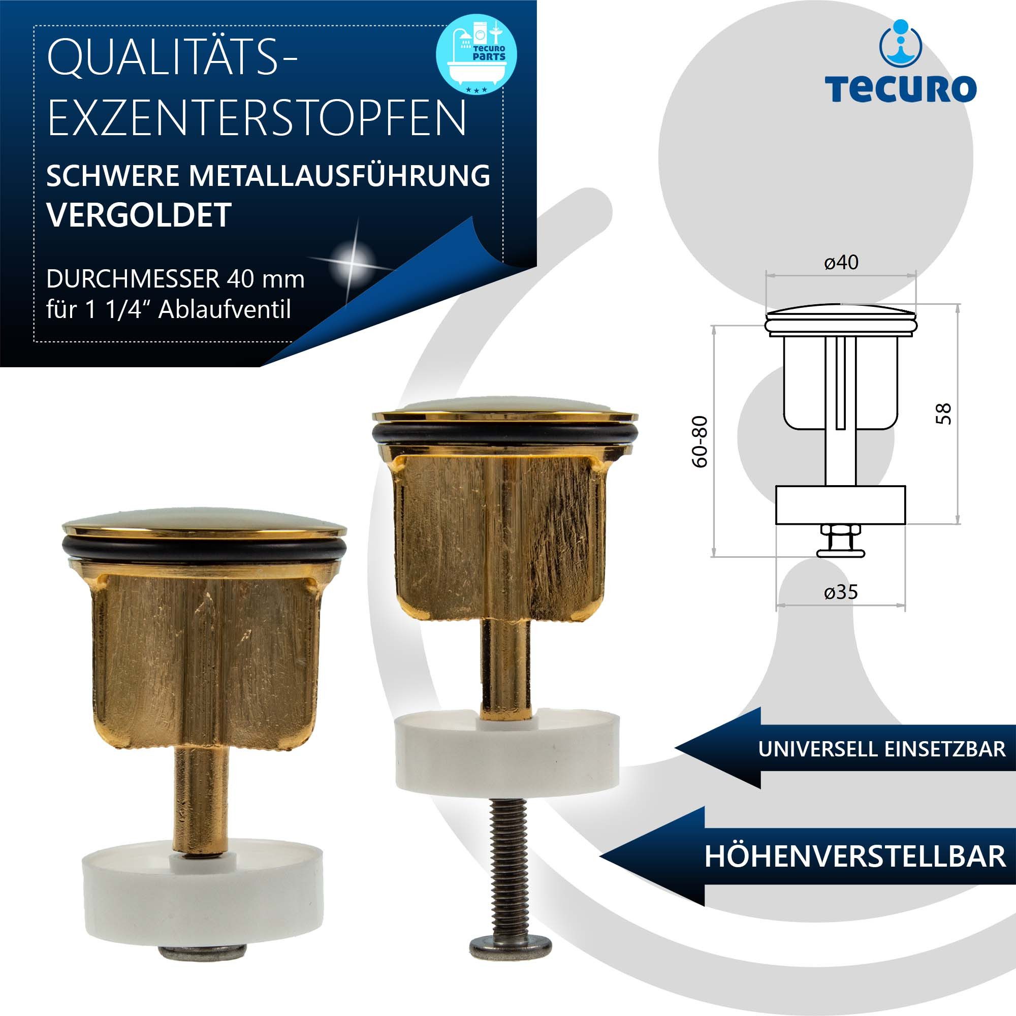 tecuro Ablaufventil Excenterstopfen Ø 40 mm für 1 1/4" Ablaufventil – Bild 4 von 5