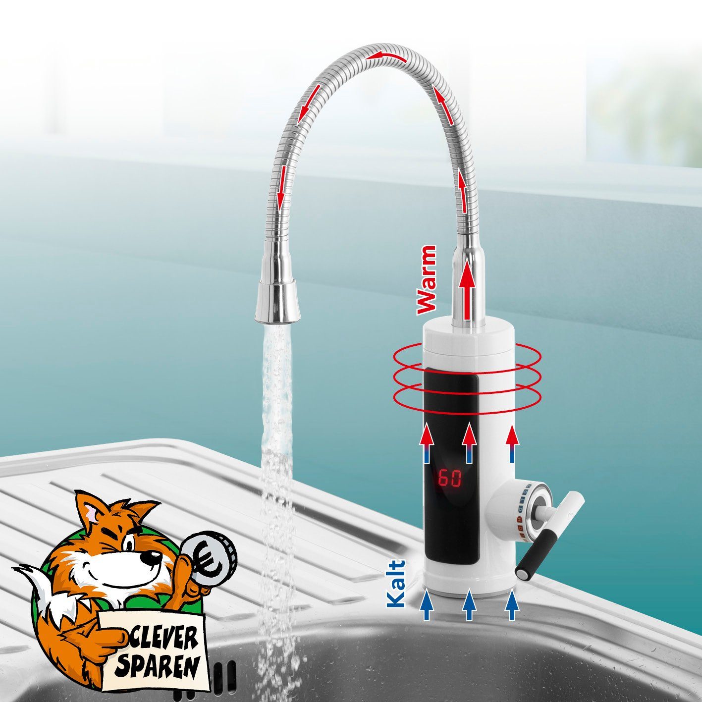 EASYmaxx Küchenarmatur Warm- & Kaltwasserarmatur inkl. Durchlauferhitzer weiß